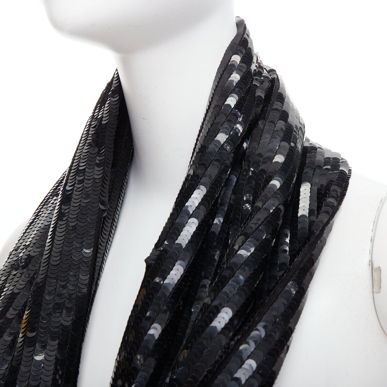 MONSE MONSE 100% silk black sequinned wrap around infinity circle scarf Size ONE SIZE - 2 Thumbnail