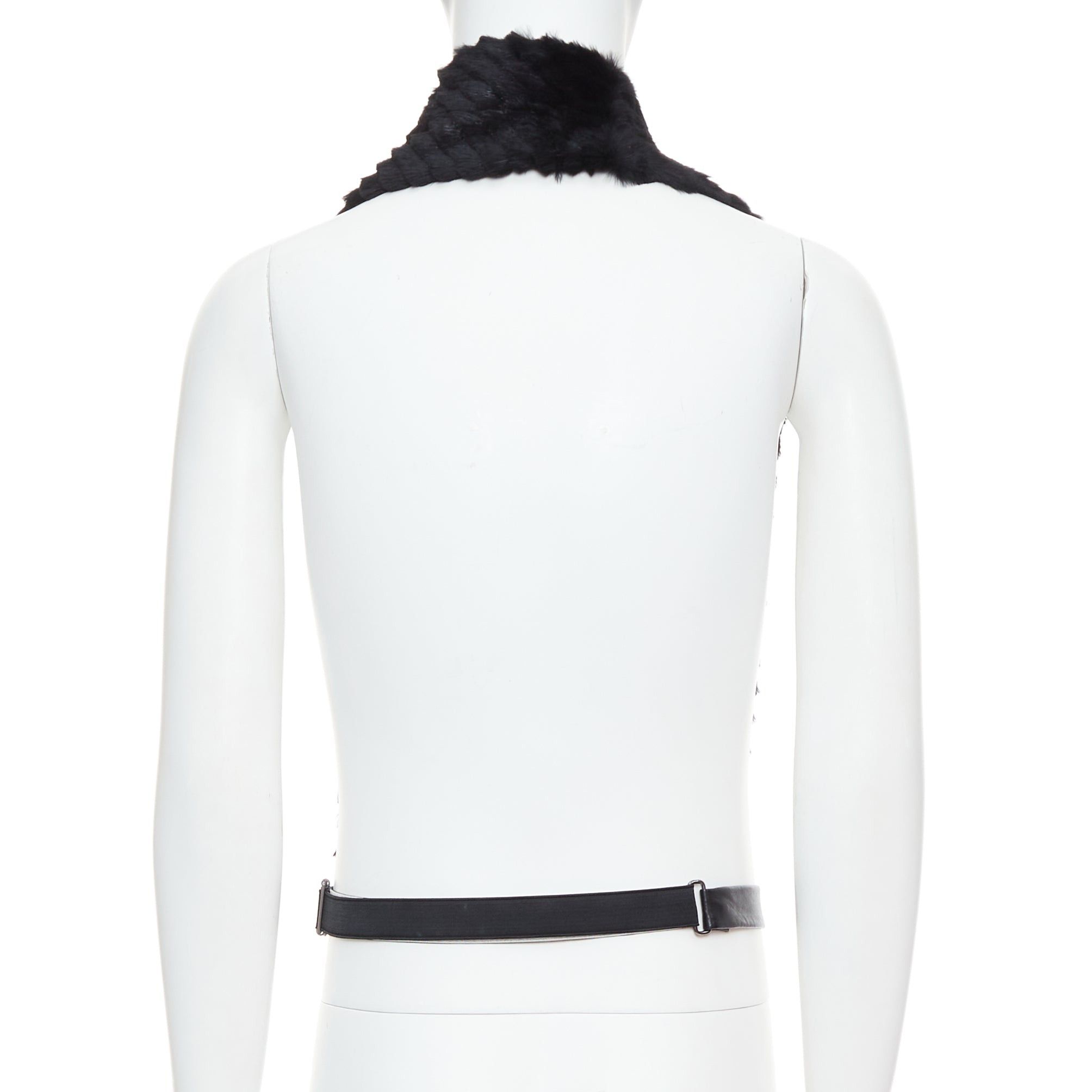 Versace VERSACE black textured rabbit fur soft leather belt shawl scarf vest Size ONE SIZE - 5 Thumbnail