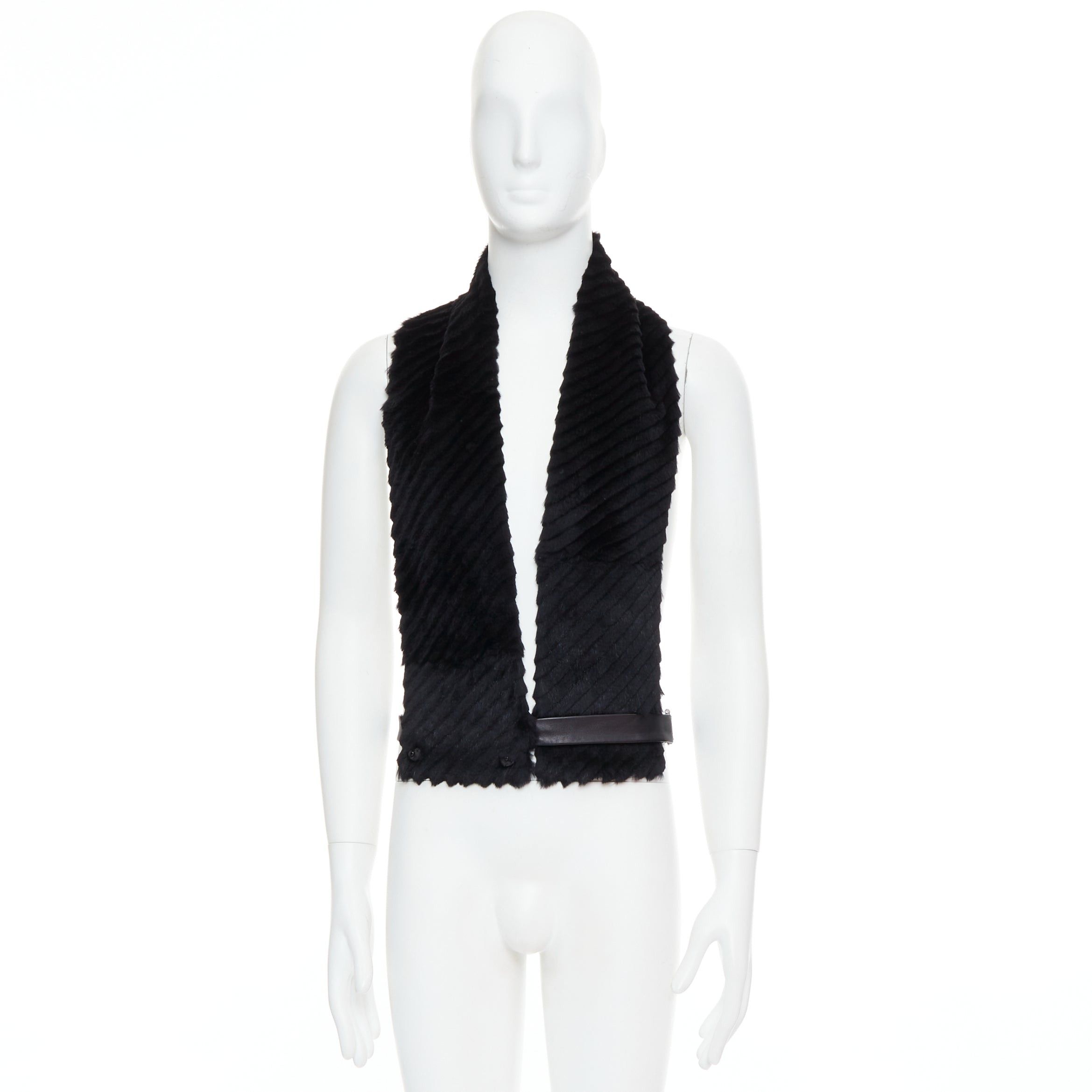 Versace VERSACE black textured rabbit fur soft leather belt shawl scarf vest Size ONE SIZE - 9 Thumbnail