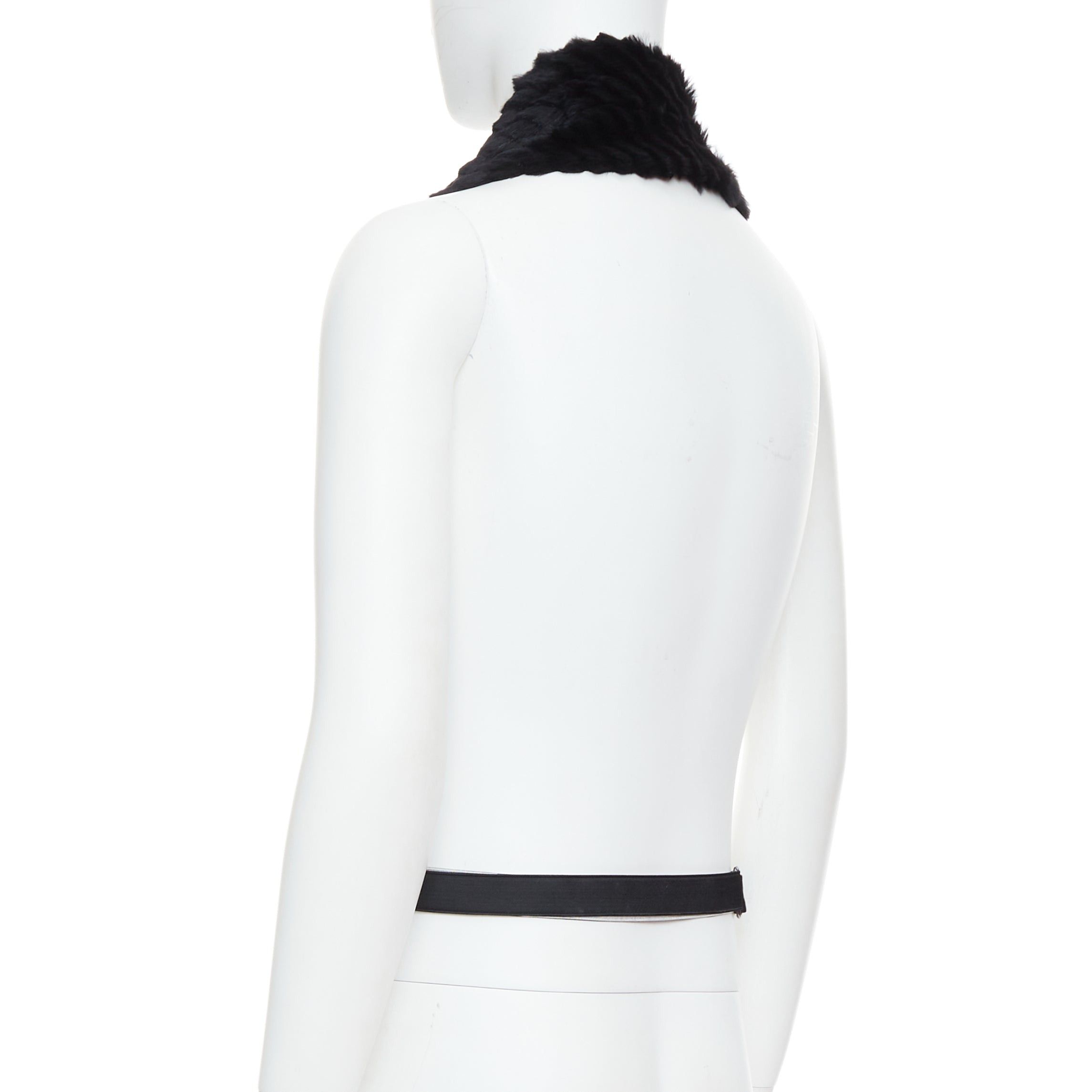 Versace VERSACE black textured rabbit fur soft leather belt shawl scarf vest Size ONE SIZE - 6 Thumbnail