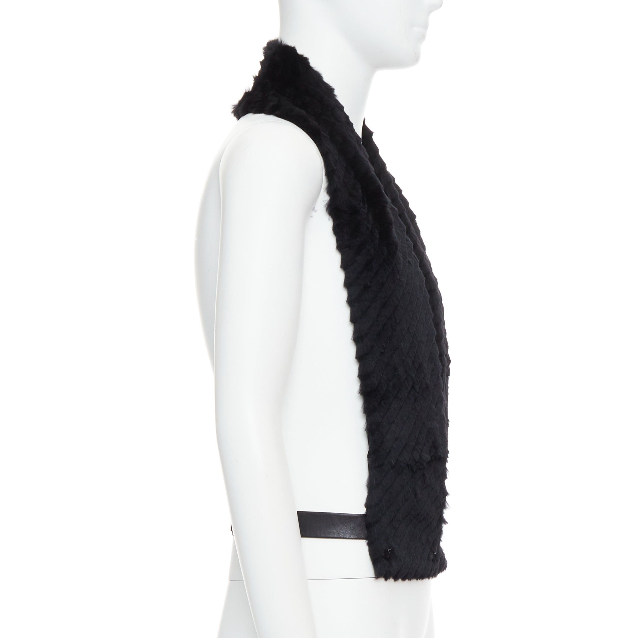 Versace VERSACE black textured rabbit fur soft leather belt shawl scarf vest Size ONE SIZE - 4 Thumbnail