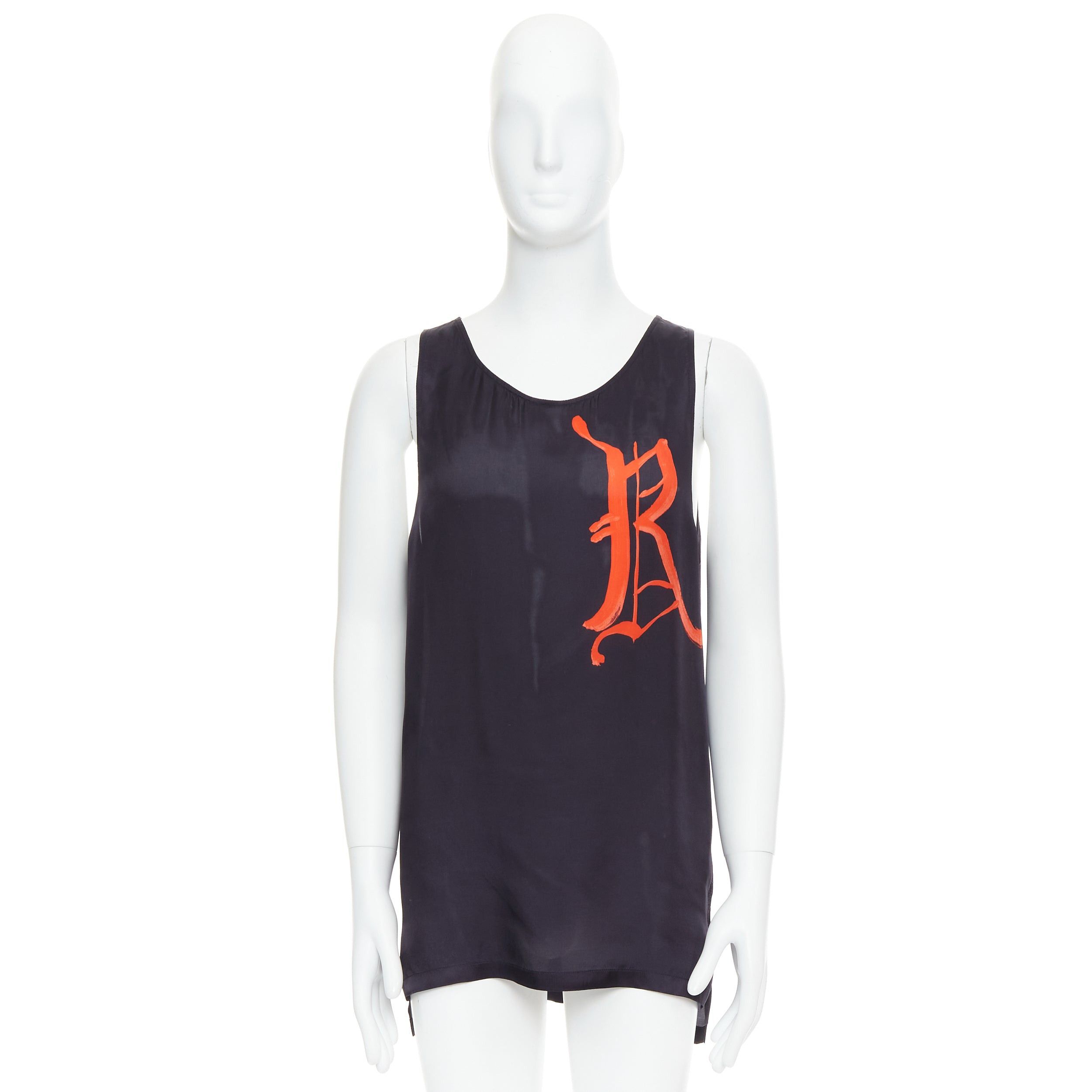 Dries Van Noten DRIES VAN NOTEN black viscose gothic R print viscose tank top IT46 S Size US S / EU 44-46 / 1 - 9 Thumbnail
