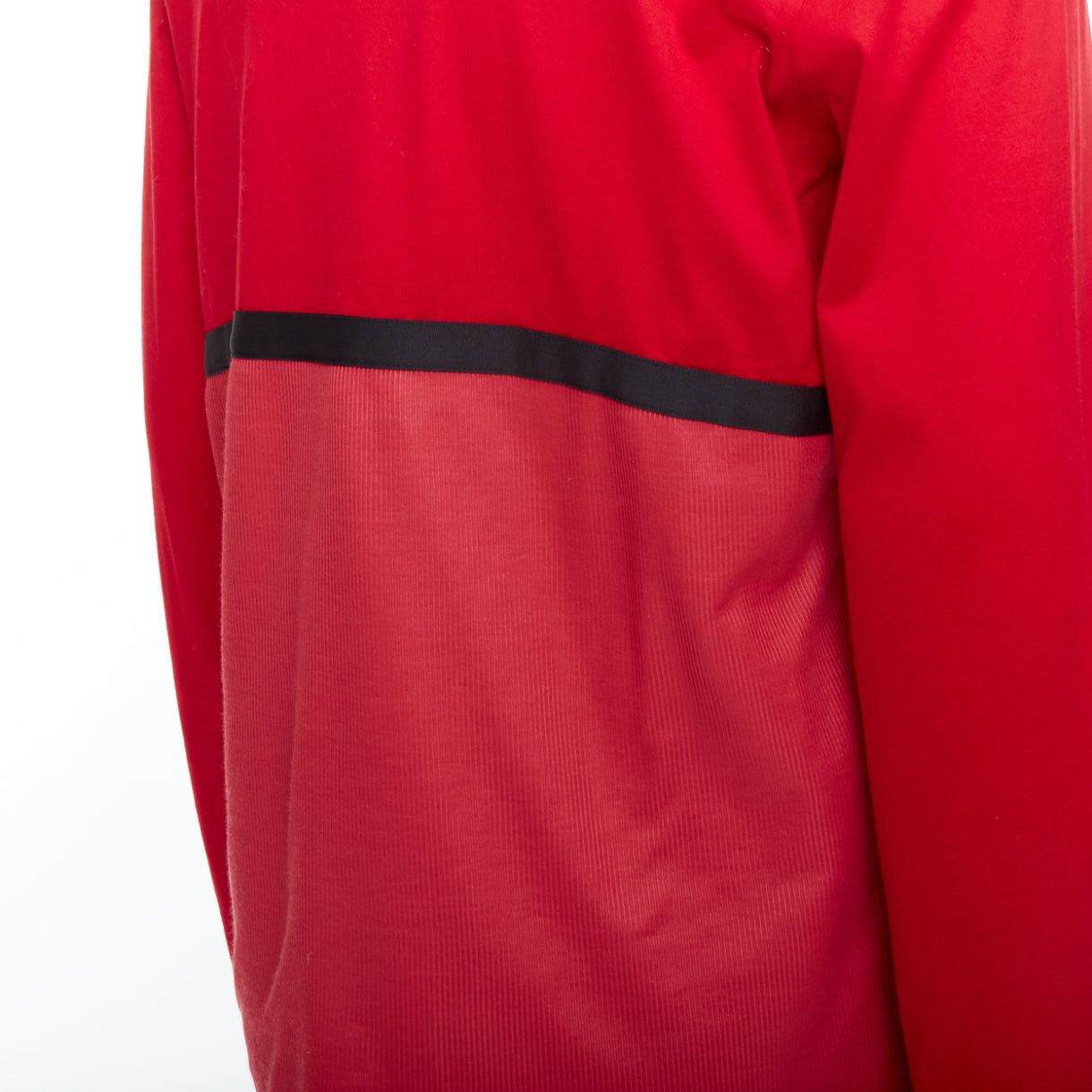 Balenciaga BALENCIAGA 2012 red cotton blend black trim V-neck long sleeve top XL Size US XL / EU 56 / 4 - 7 Thumbnail