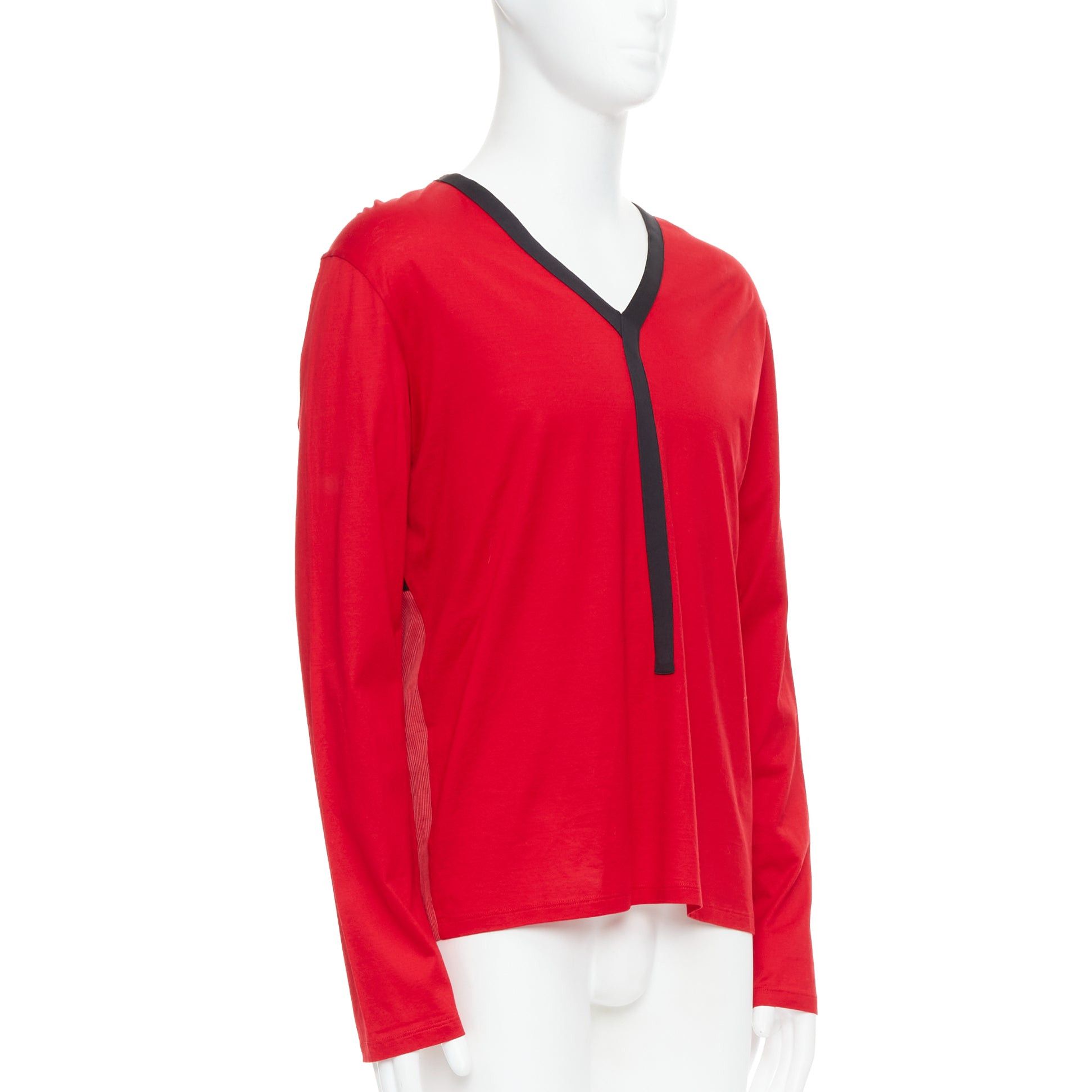 Balenciaga BALENCIAGA 2012 red cotton blend black trim V-neck long sleeve top XL Size US XL / EU 56 / 4 - 3 Thumbnail