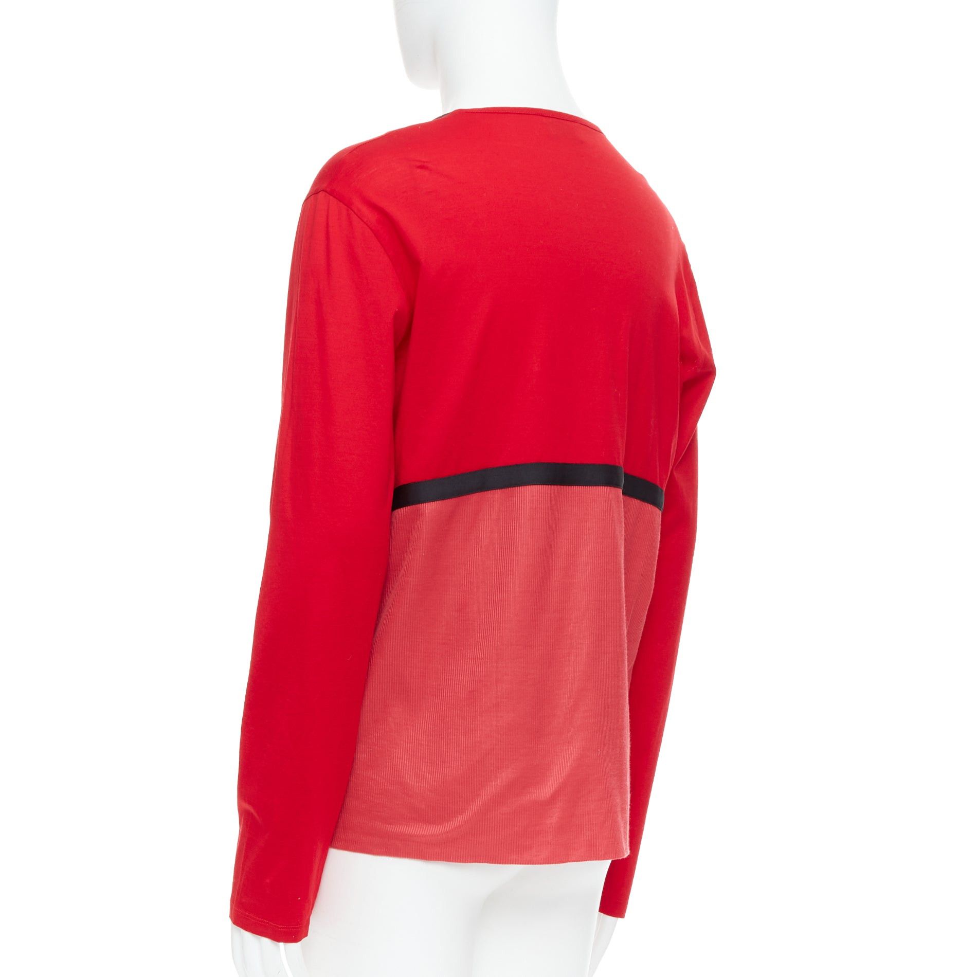 Balenciaga BALENCIAGA 2012 red cotton blend black trim V-neck long sleeve top XL Size US XL / EU 56 / 4 - 5 Thumbnail