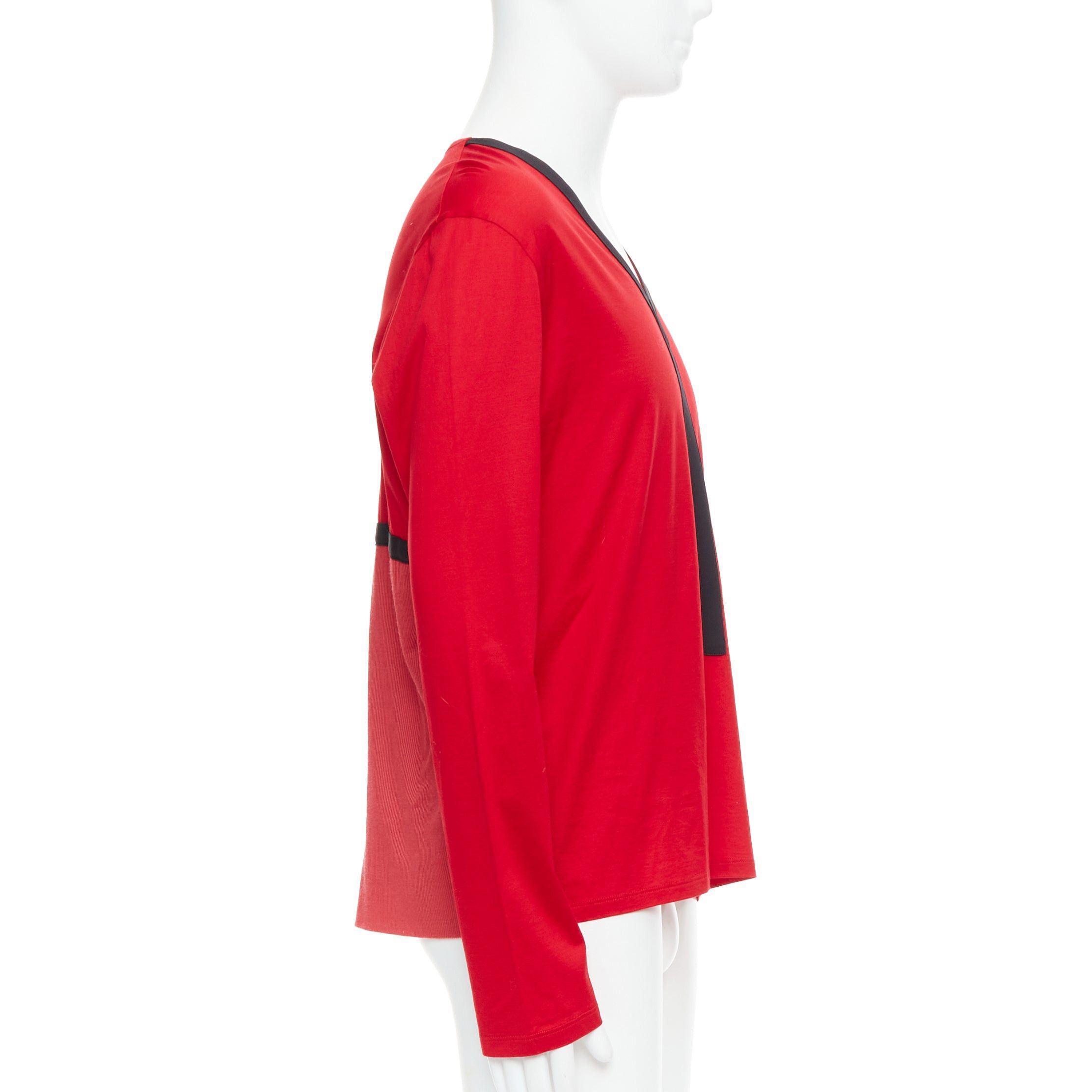 Balenciaga BALENCIAGA 2012 red cotton blend black trim V-neck long sleeve top XL Size US XL / EU 56 / 4 - 4 Thumbnail