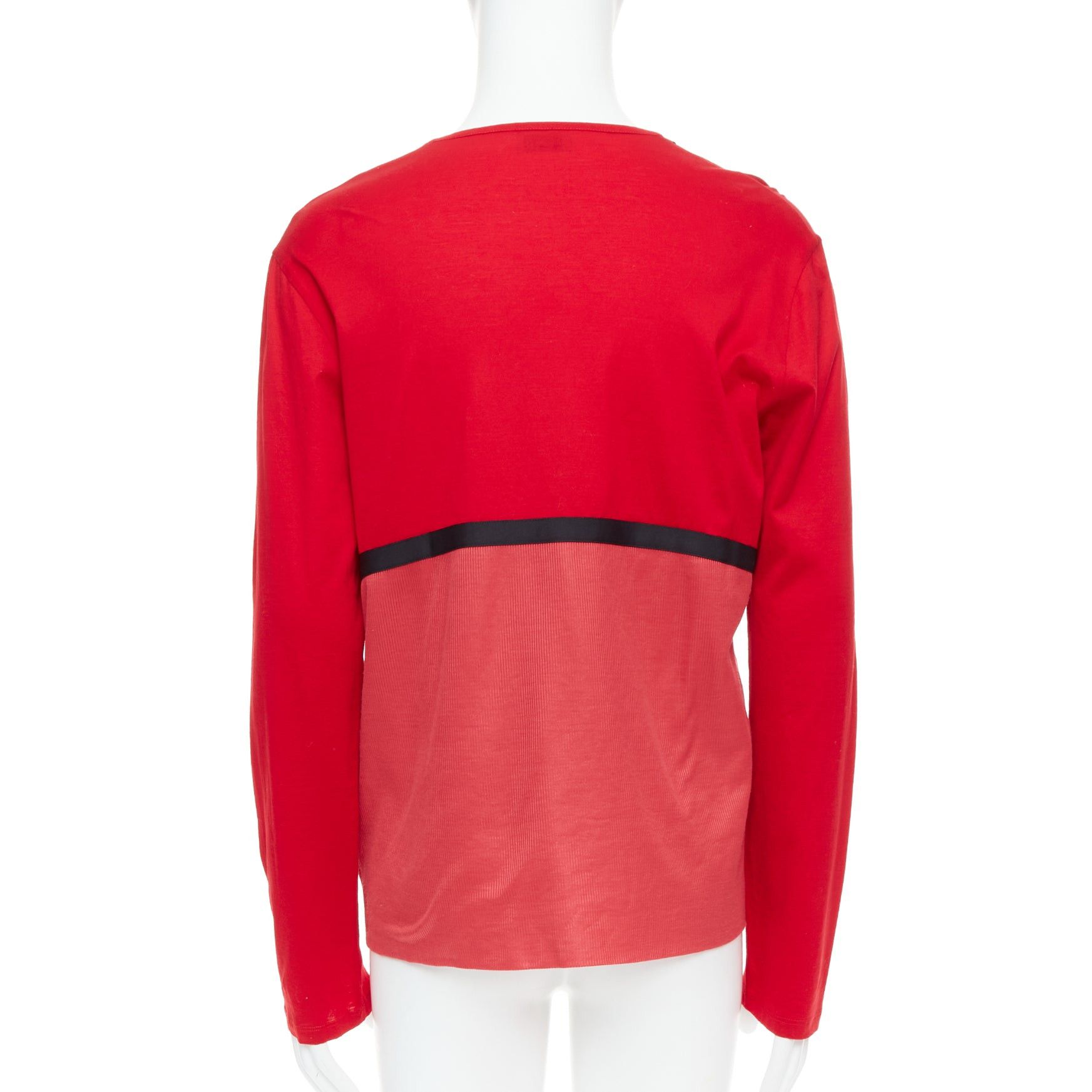 Balenciaga BALENCIAGA 2012 red cotton blend black trim V-neck long sleeve top XL Size US XL / EU 56 / 4 - 2 Thumbnail