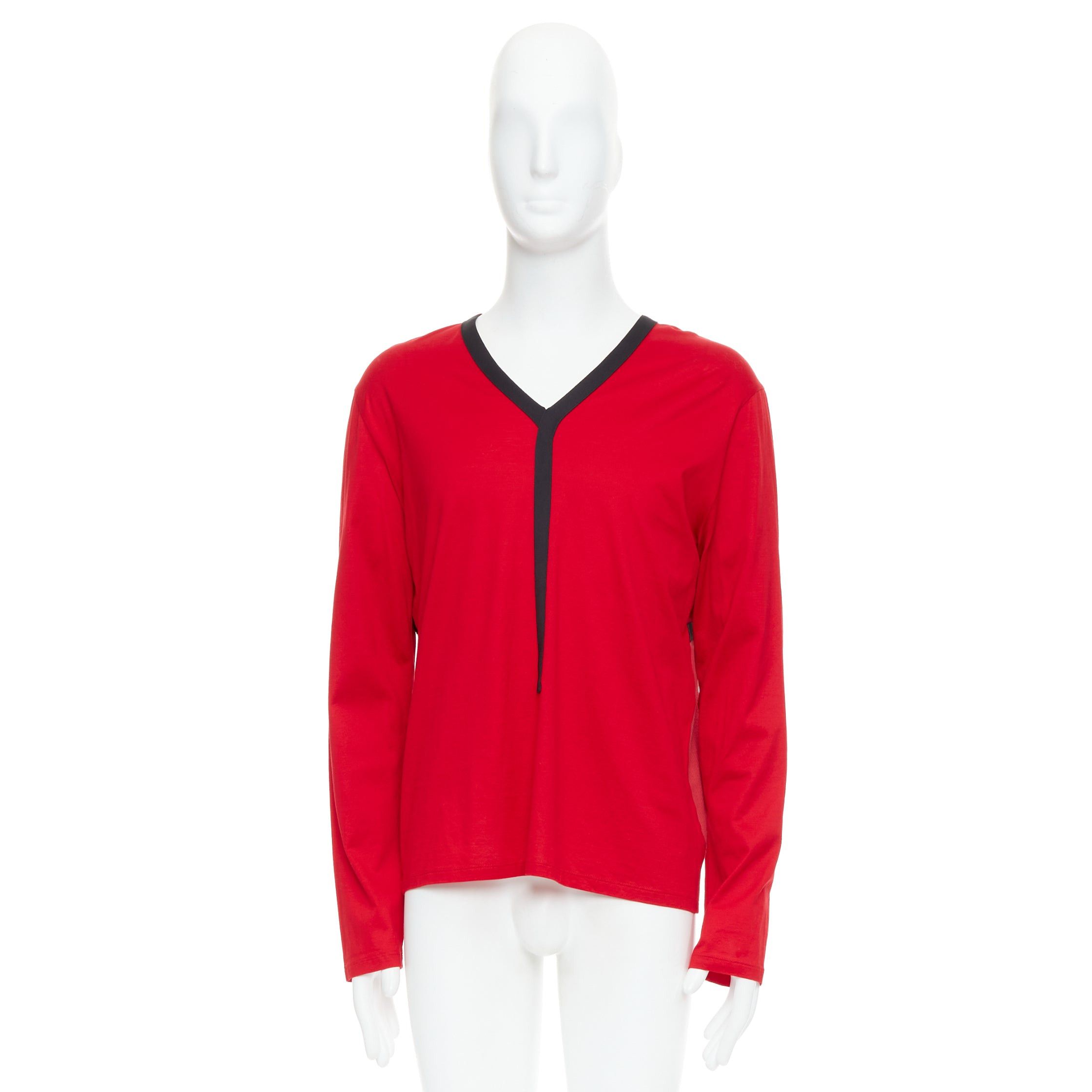 Balenciaga BALENCIAGA 2012 red cotton blend black trim V-neck long sleeve top XL Size US XL / EU 56 / 4 - 9 Thumbnail