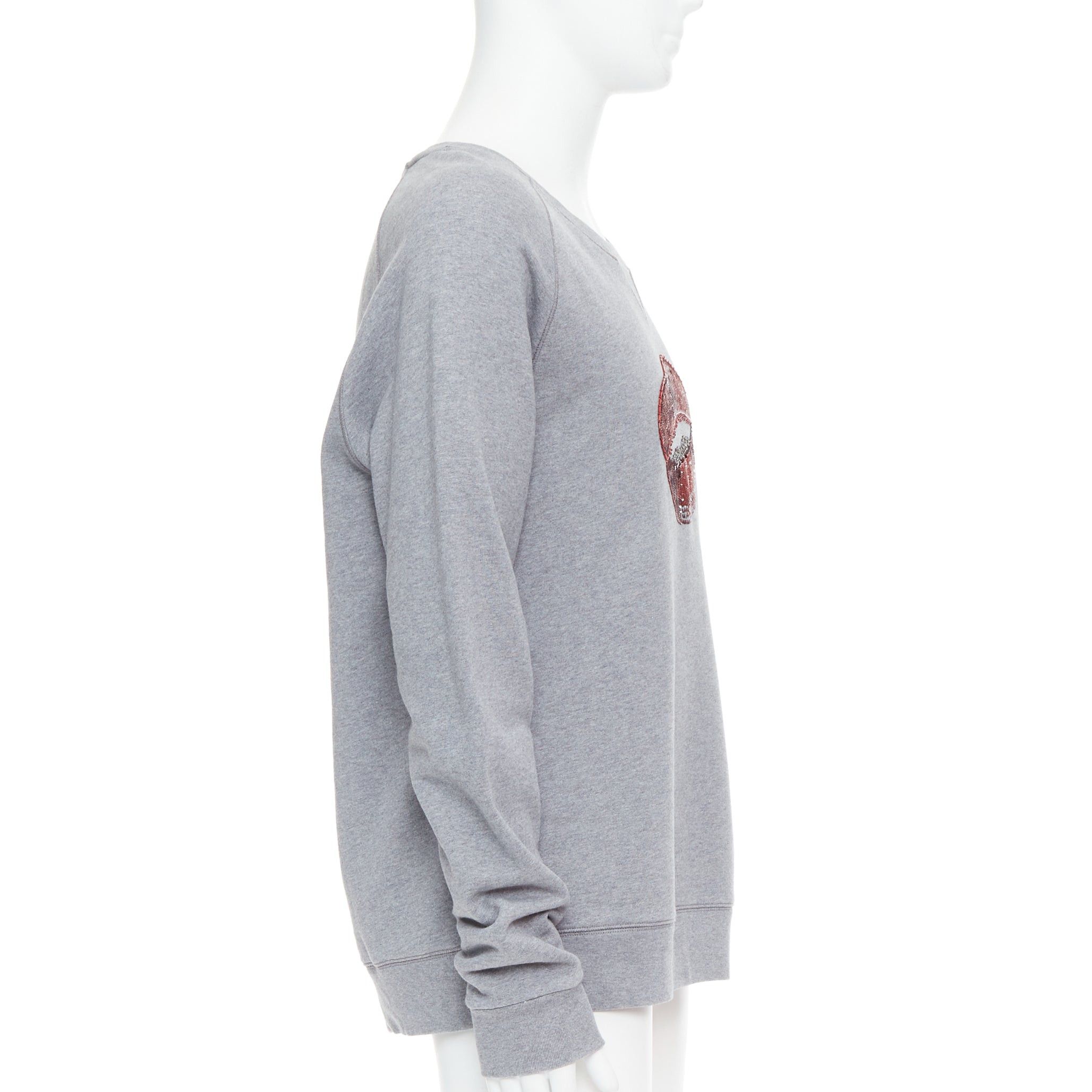 Dries Van Noten DRIES VAN NOTEN grey cotton red sequins lip crew pullover top L Size US L / EU 52-54 / 3 - 4 Thumbnail