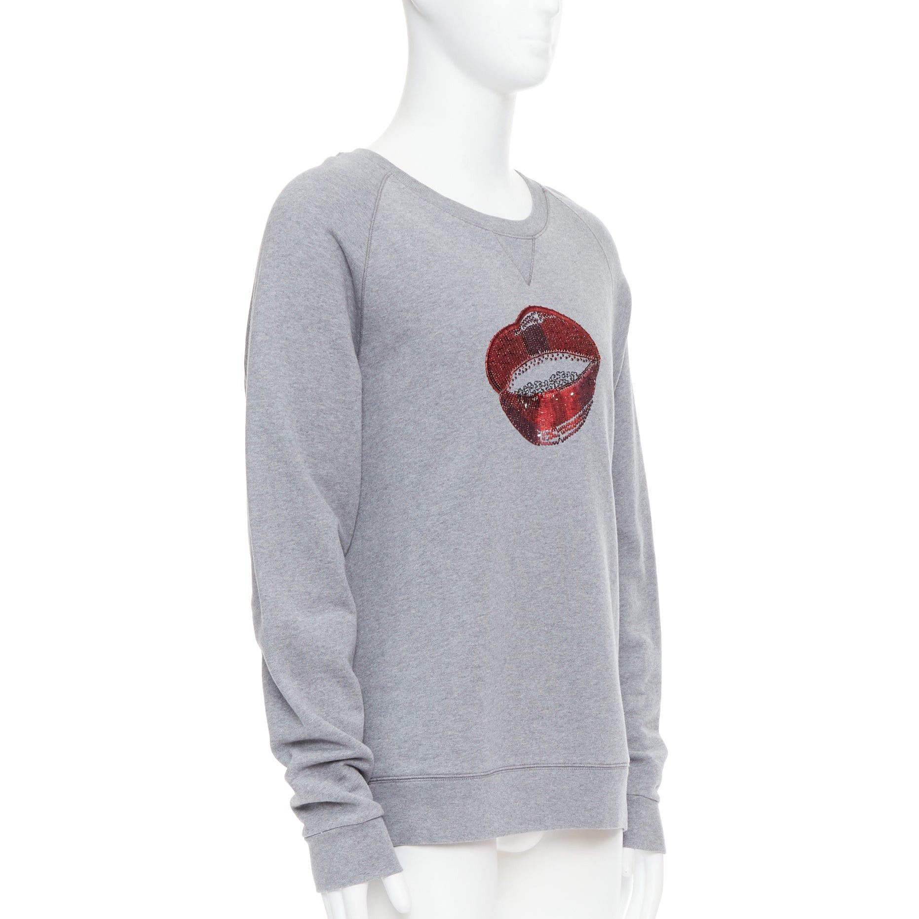 Dries Van Noten DRIES VAN NOTEN grey cotton red sequins lip crew pullover top L Size US L / EU 52-54 / 3 - 3 Thumbnail