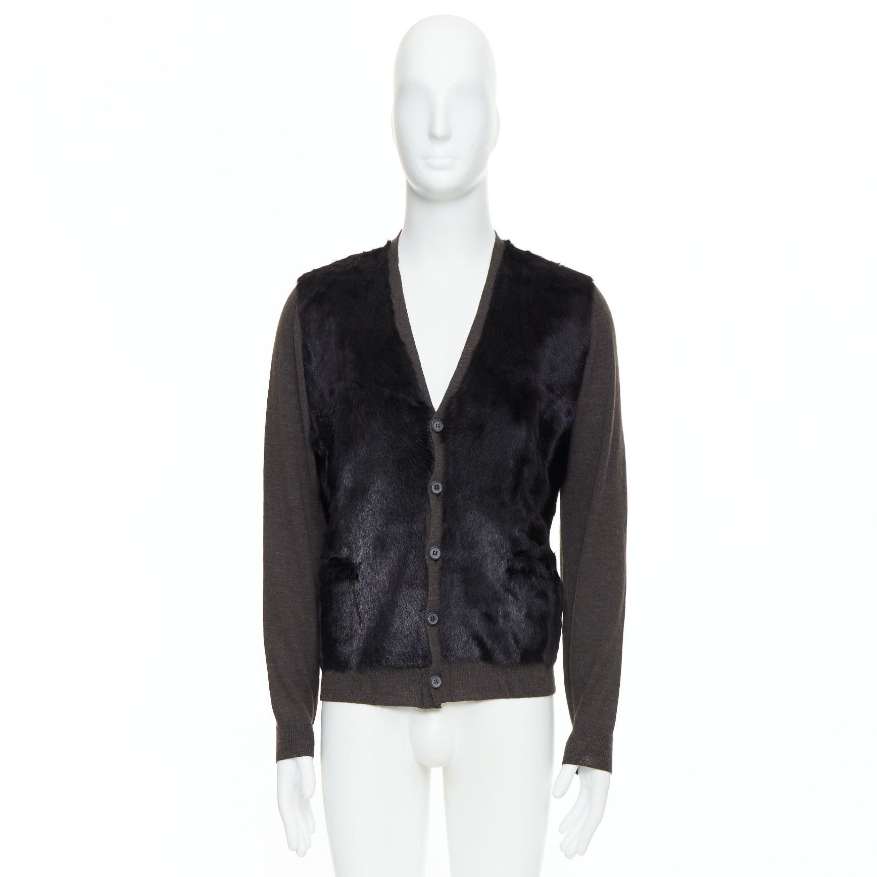 Lanvin LANVIN black brown 100% alpaca fur front panel cardigan jacket M Size US M / EU 48-50 / 2 - 10 Thumbnail