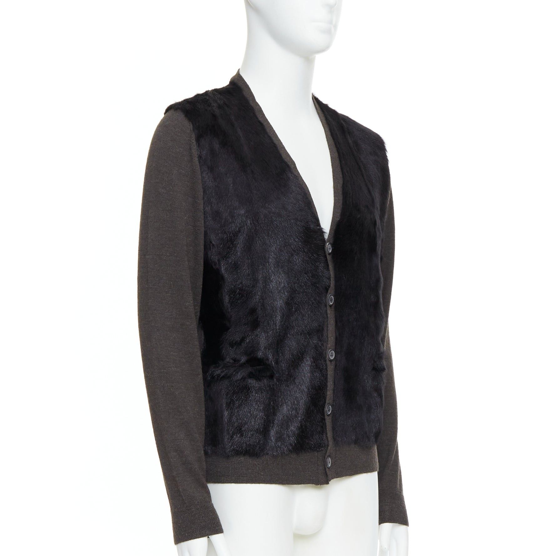 Lanvin LANVIN black brown 100% alpaca fur front panel cardigan jacket M Size US M / EU 48-50 / 2 - 4 Thumbnail