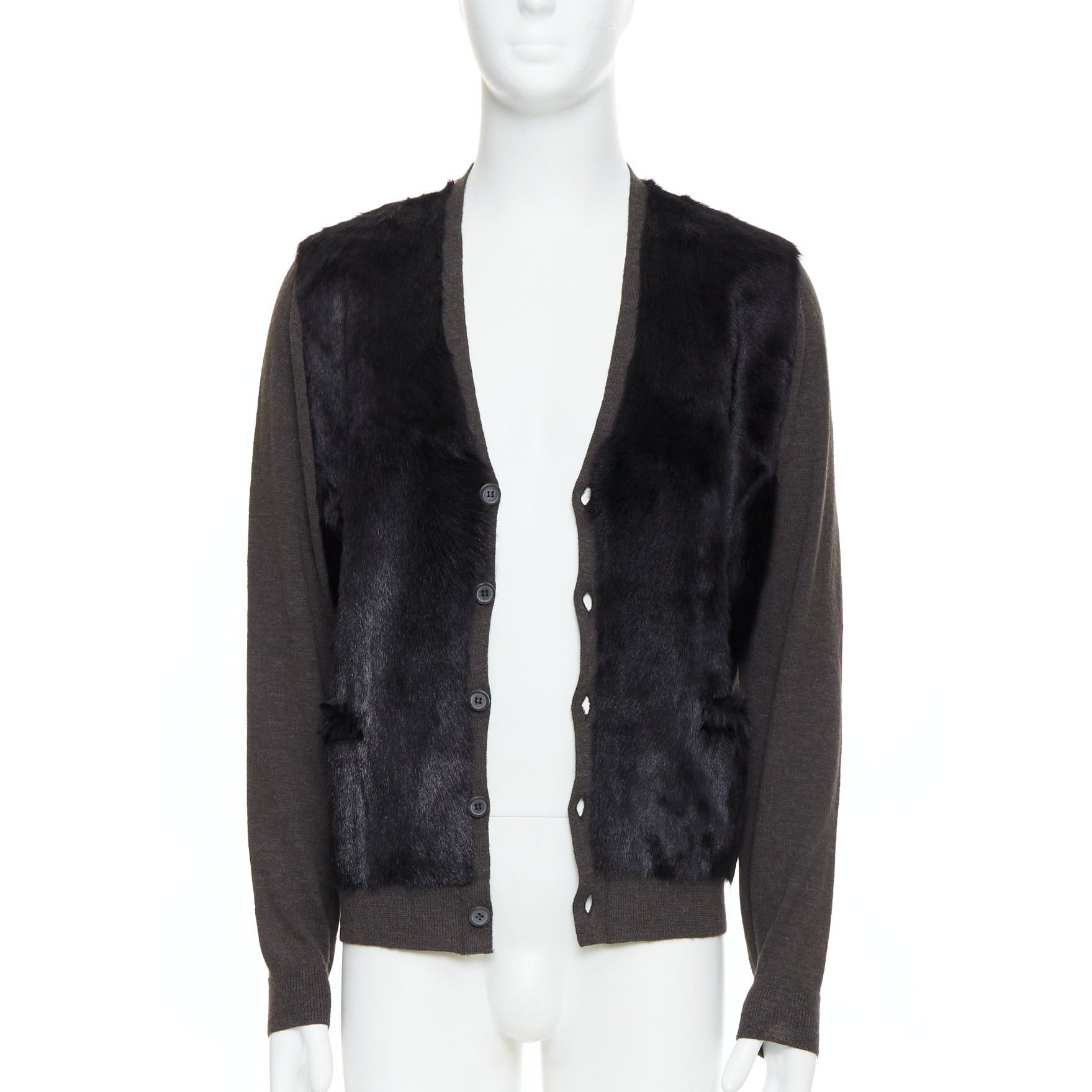 Lanvin LANVIN black brown 100% alpaca fur front panel cardigan jacket M Size US M / EU 48-50 / 2 - 3 Thumbnail