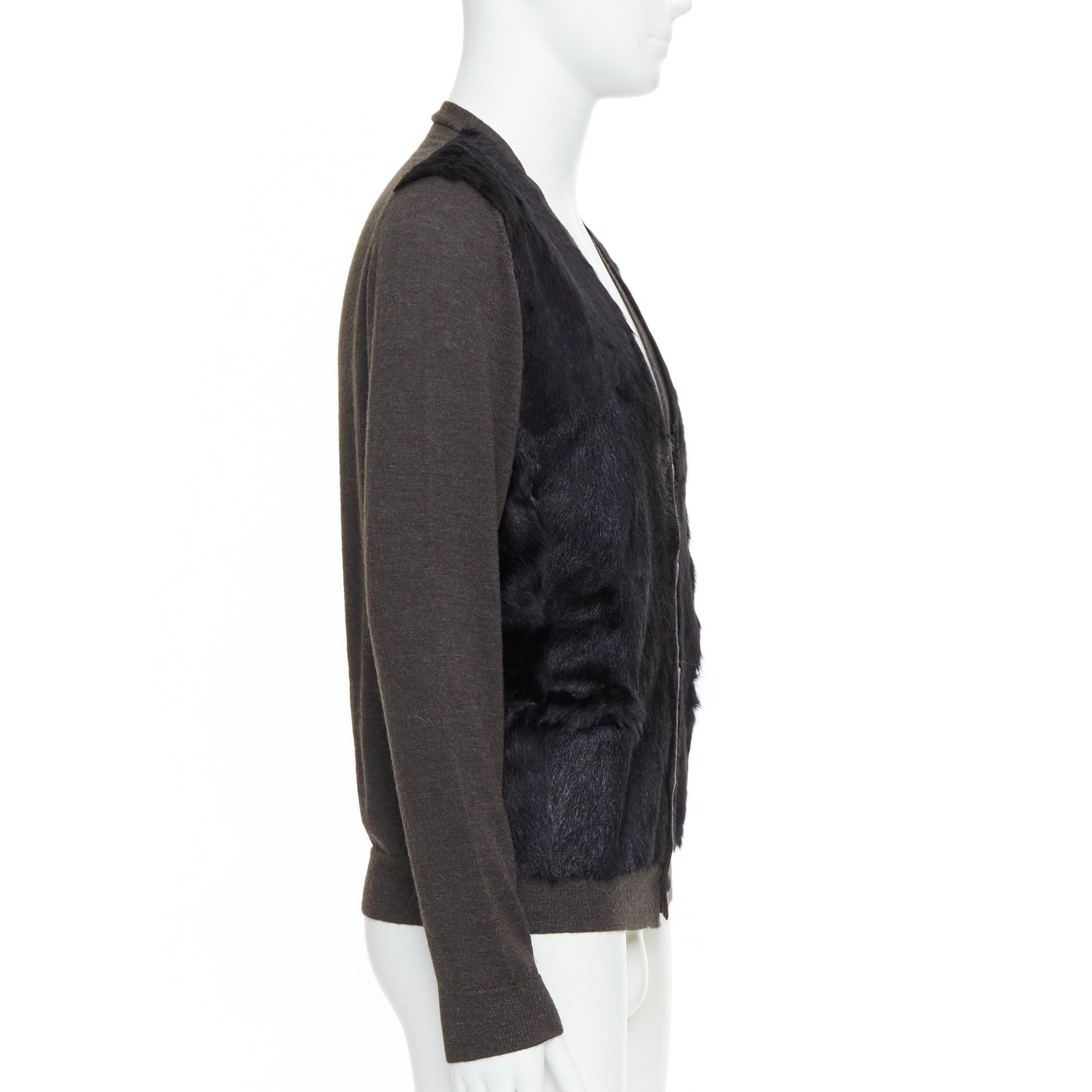 Lanvin LANVIN black brown 100% alpaca fur front panel cardigan jacket M Size US M / EU 48-50 / 2 - 5 Thumbnail