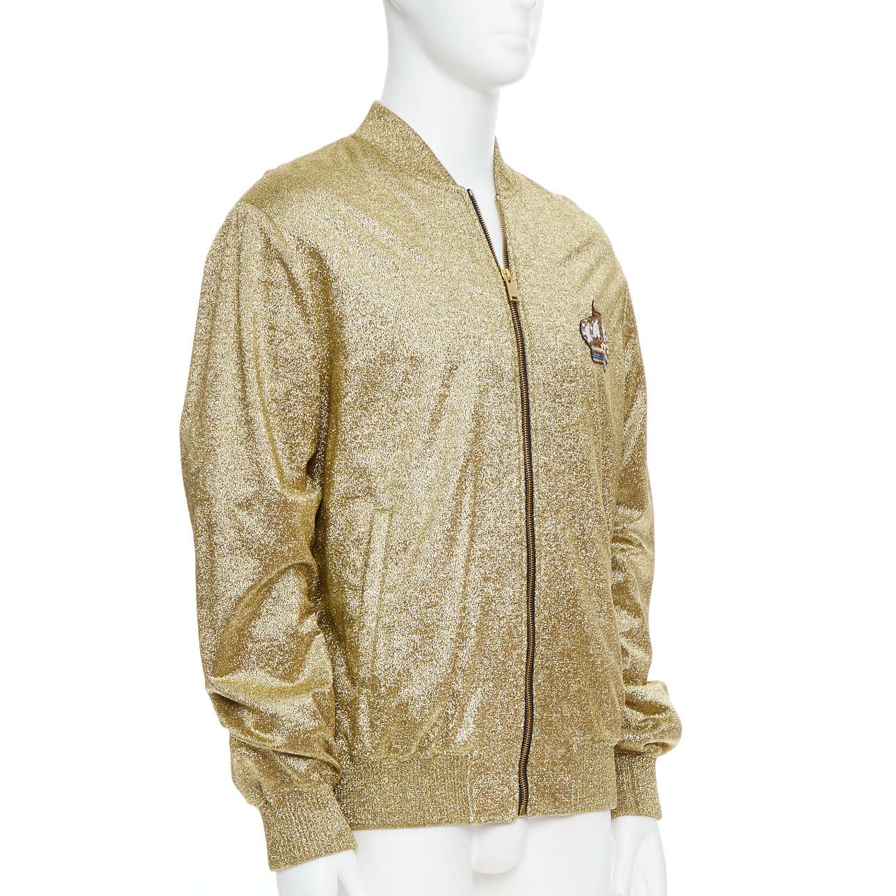 Versace VERSACE gold medusa blue crystal crown metallic lurex bomber jacket Size US L / EU 52-54 / 3 - 4 Thumbnail