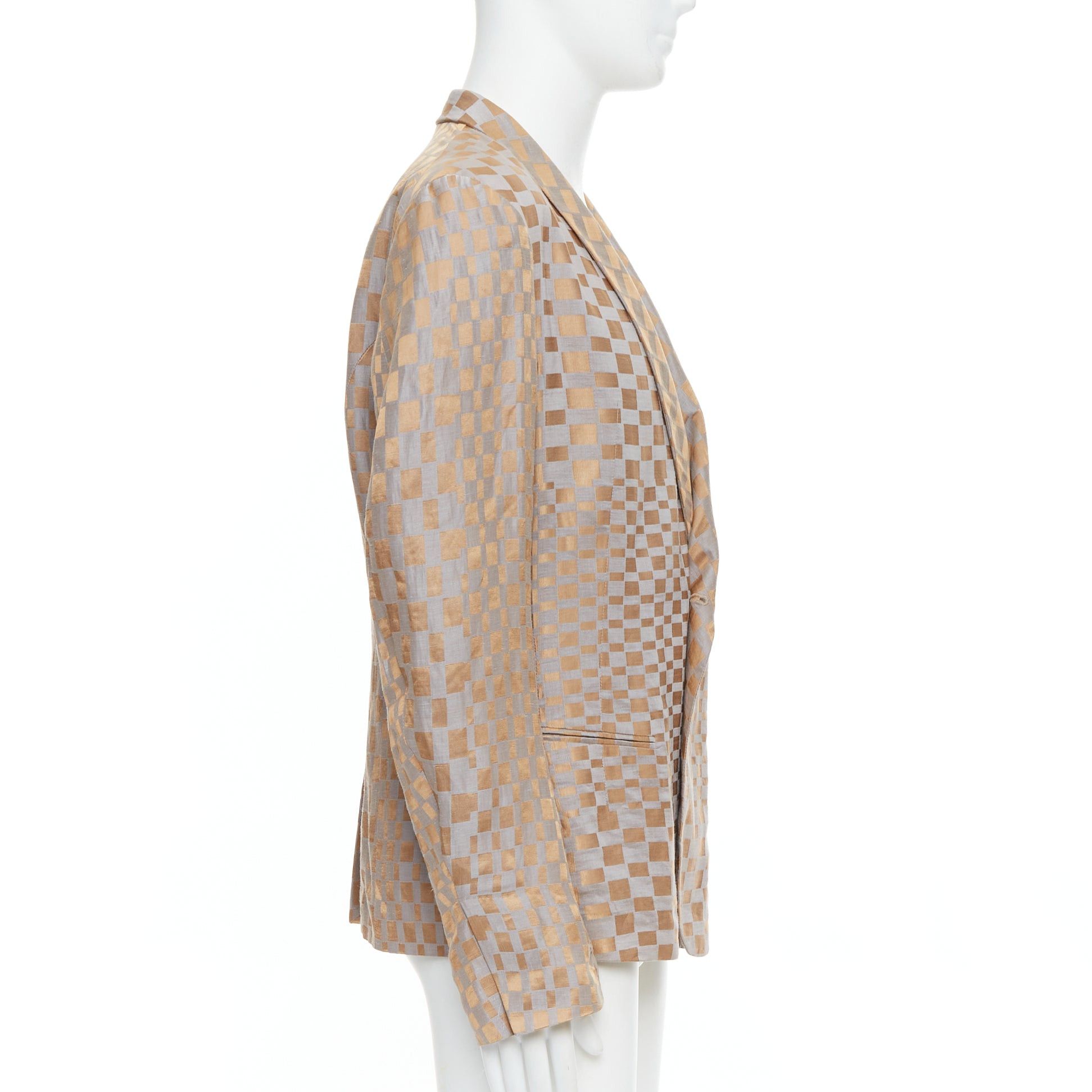 Haider Ackermann rare HAIDER ACKERMANN 2015 Runway gold silver checkered linen silk blazer XL Size 52R - 4 Thumbnail