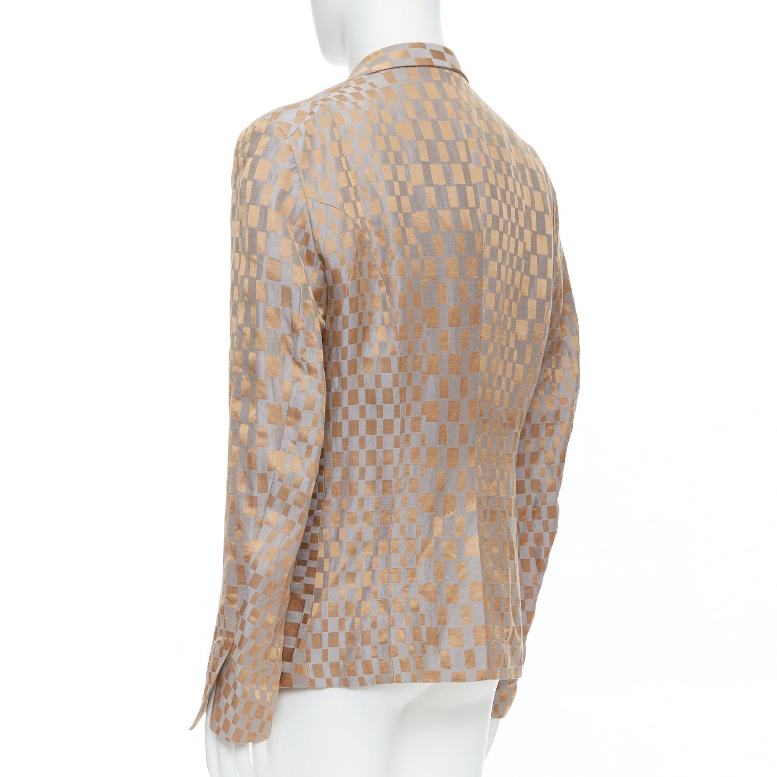 Haider Ackermann rare HAIDER ACKERMANN 2015 Runway gold silver checkered linen silk blazer XL Size 52R - 6 Thumbnail
