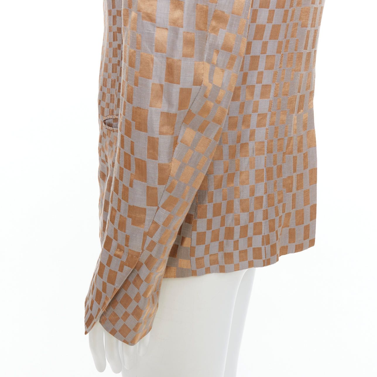 Haider Ackermann rare HAIDER ACKERMANN 2015 Runway gold silver checkered linen silk blazer XL Size 52R - 7 Thumbnail