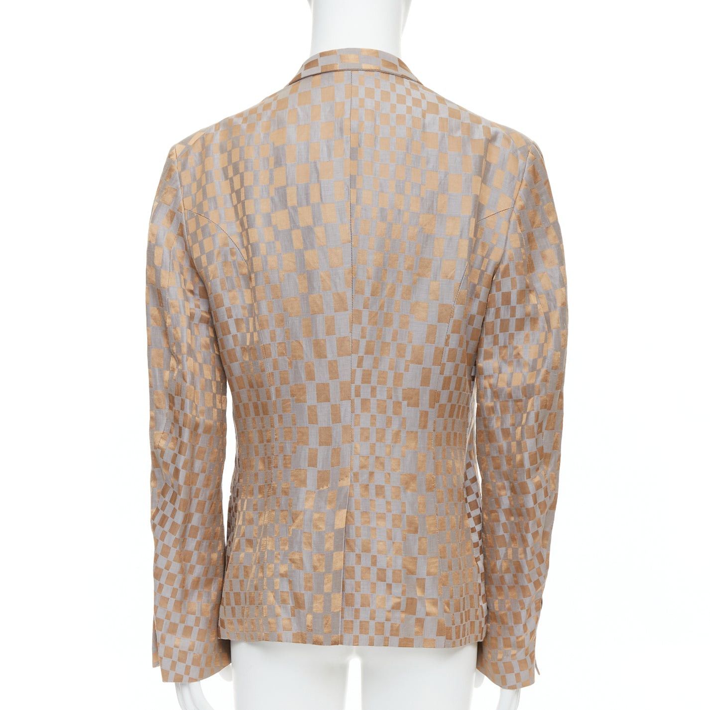 Haider Ackermann rare HAIDER ACKERMANN 2015 Runway gold silver checkered linen silk blazer XL Size 52R - 5 Thumbnail