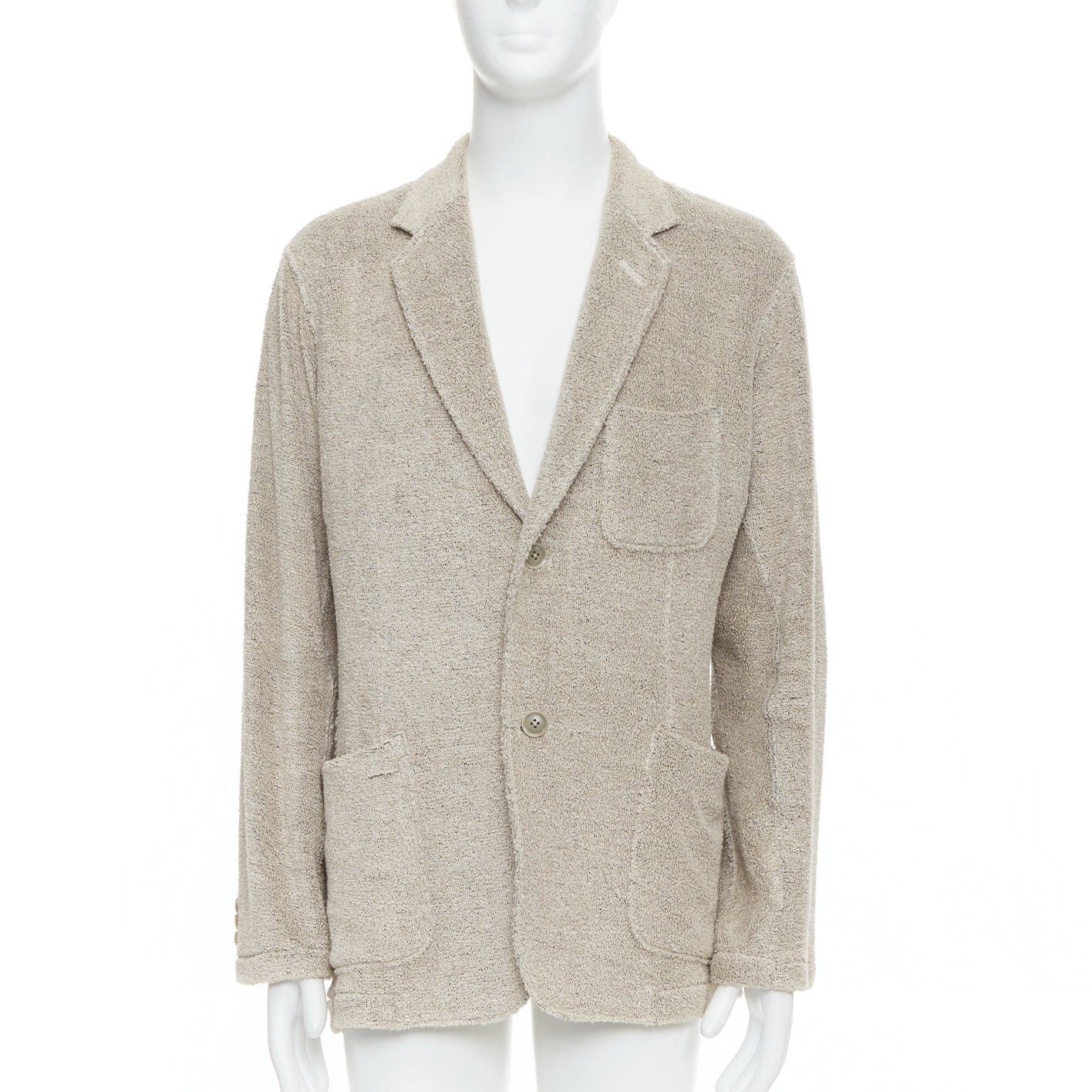 Yohji Yamamoto YOHJI YAMAMOTO Costume D'Homme beige linen blend jersey blazer JP3 L Size 50R - 3 Thumbnail