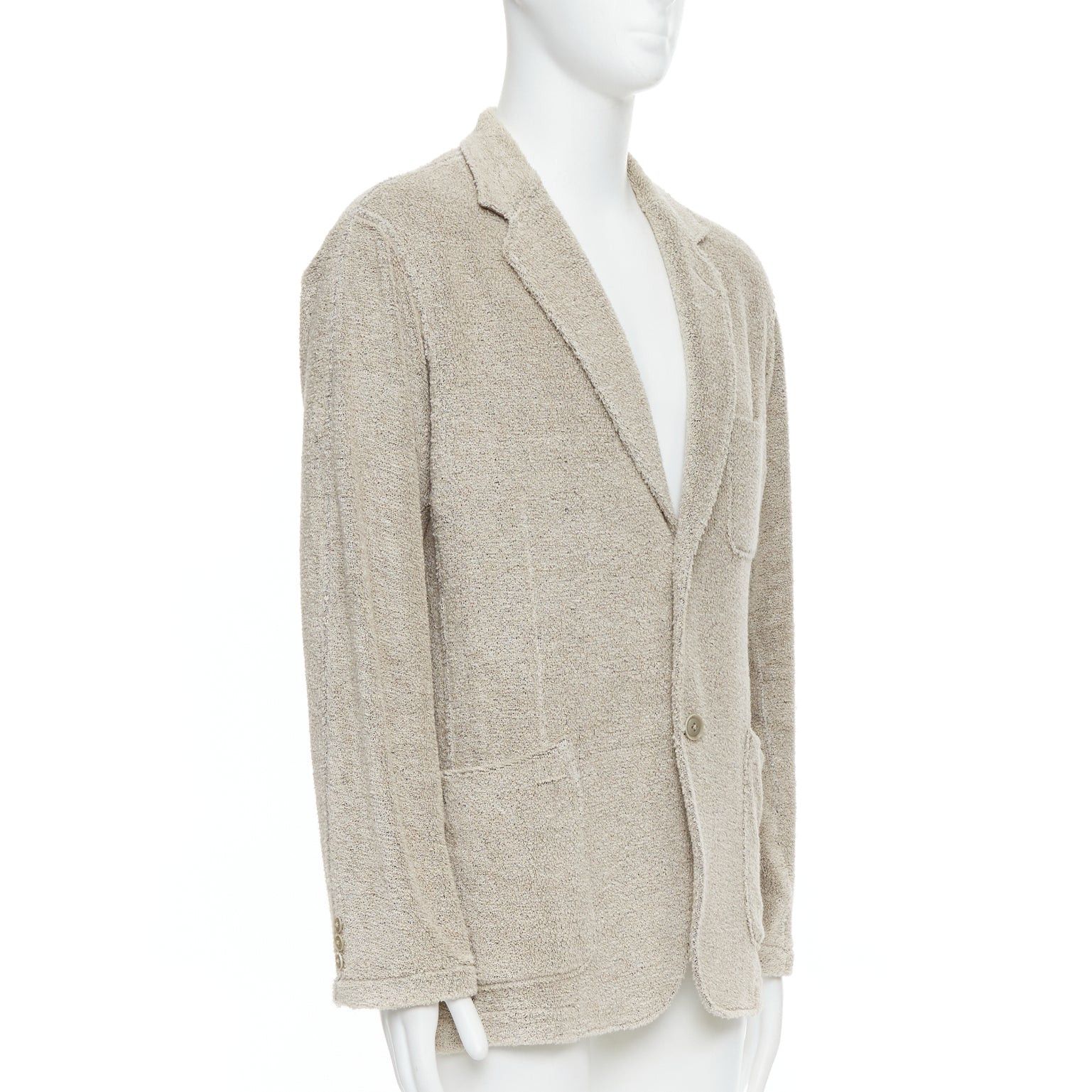 Yohji Yamamoto YOHJI YAMAMOTO Costume D'Homme beige linen blend jersey blazer JP3 L Size 50R - 4 Thumbnail