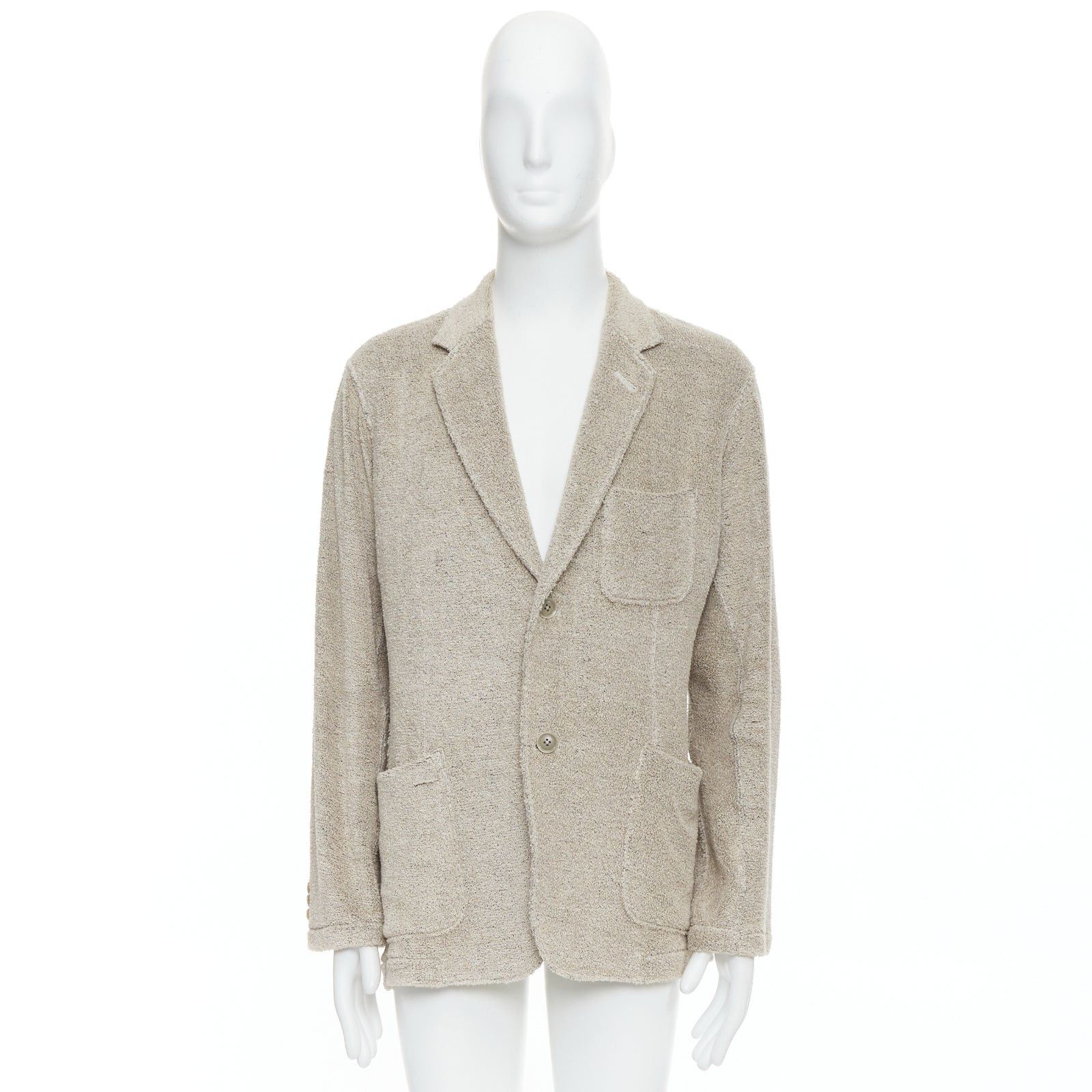 Yohji Yamamoto YOHJI YAMAMOTO Costume D'Homme beige linen blend jersey blazer JP3 L Size 50R - 10 Thumbnail