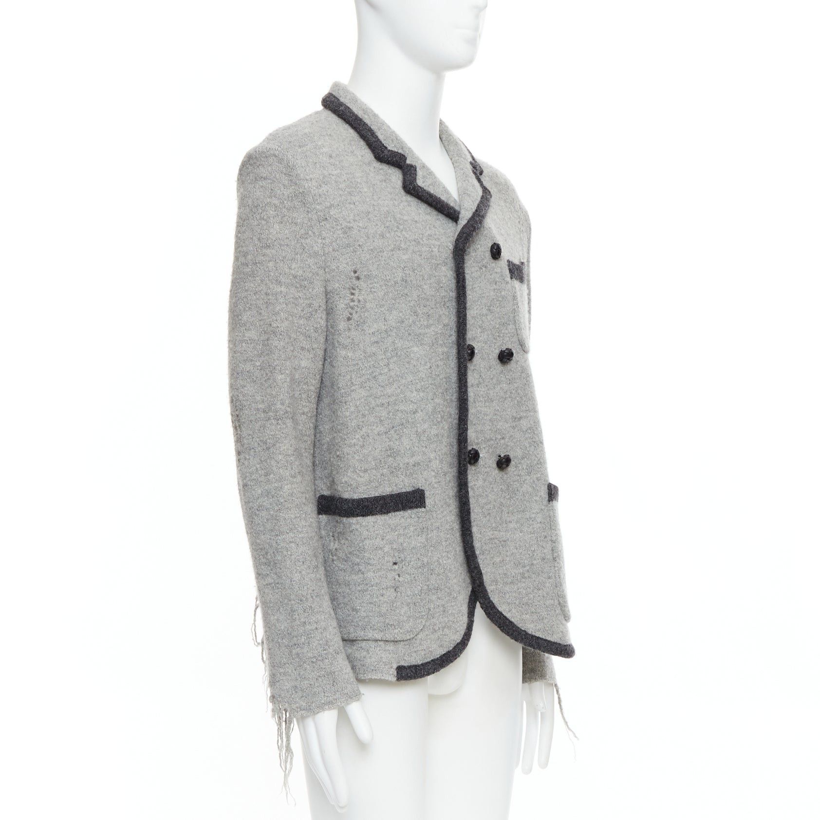 Maison MIHARA YASUHIRO MIHARA YASUHIRO grey wool distressed grunge nautical blazer jacket L Size 50R - 3 Thumbnail