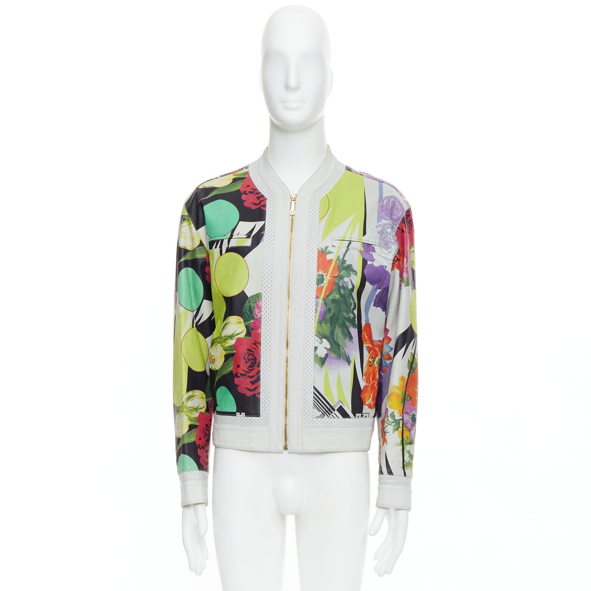 Versace VERSACE 2013 Runway white leather geometric tropical print bomber IT50 L Size US L / EU 52-54 / 3 - 10 Thumbnail