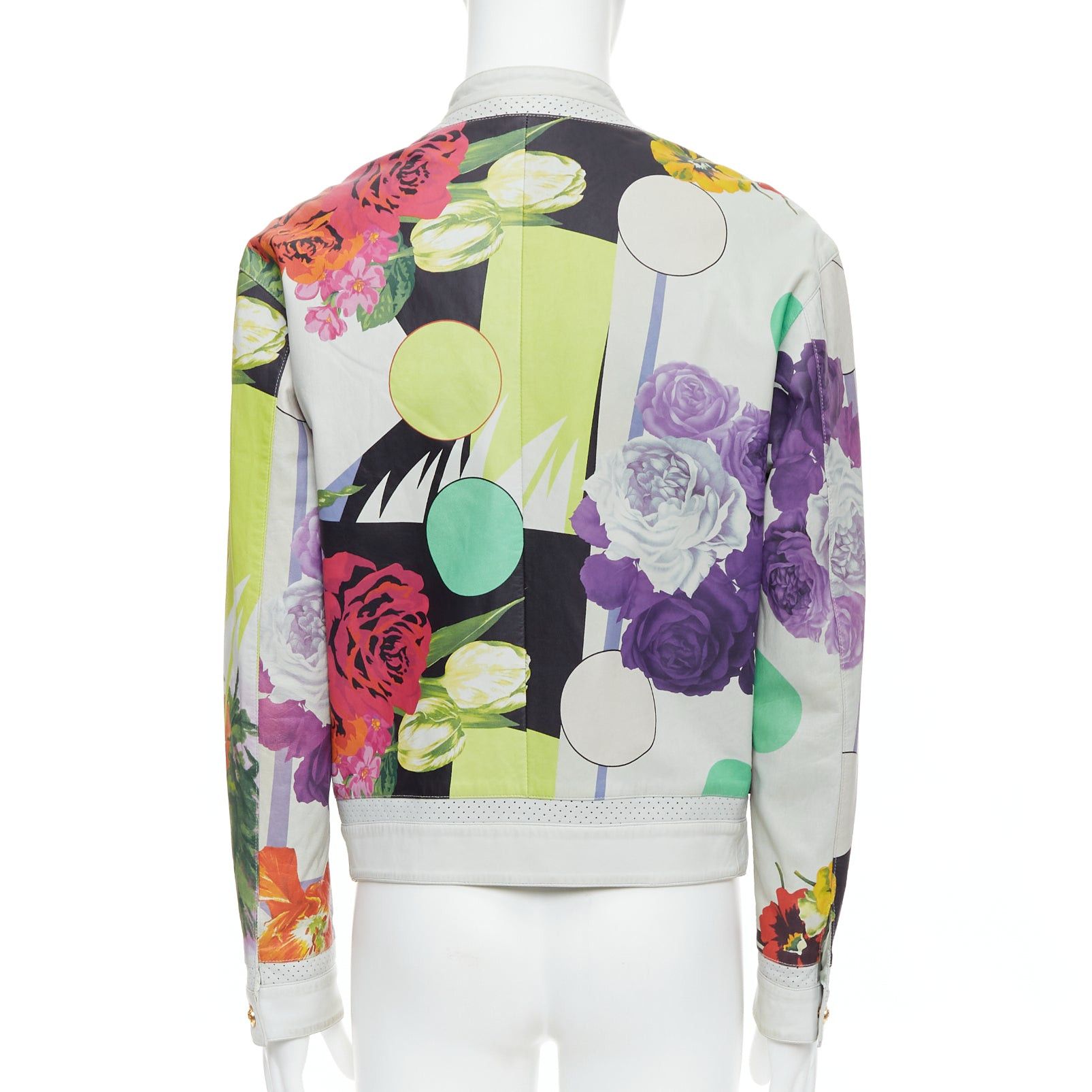 Versace VERSACE 2013 Runway white leather geometric tropical print bomber IT50 L Size US L / EU 52-54 / 3 - 6 Thumbnail