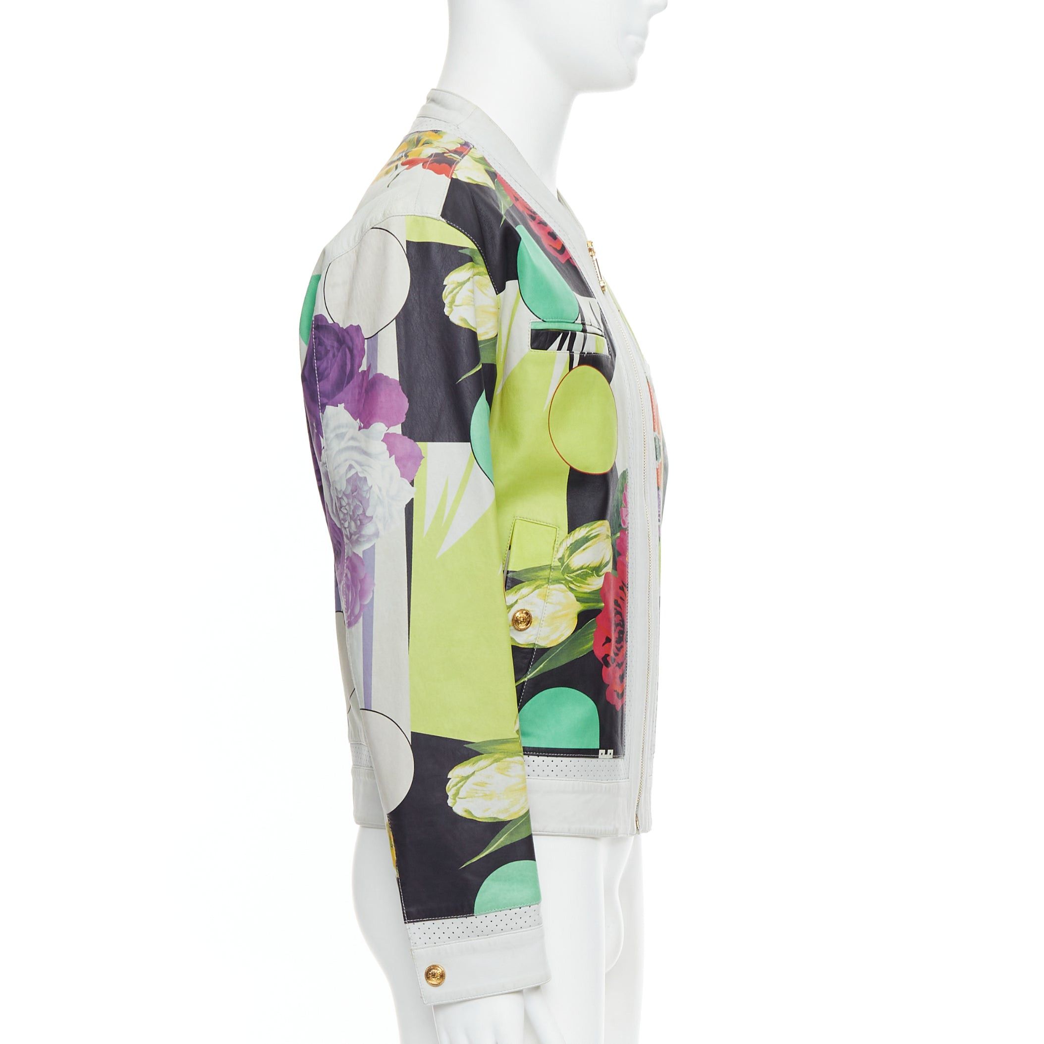 Versace VERSACE 2013 Runway white leather geometric tropical print bomber IT50 L Size US L / EU 52-54 / 3 - 5 Thumbnail
