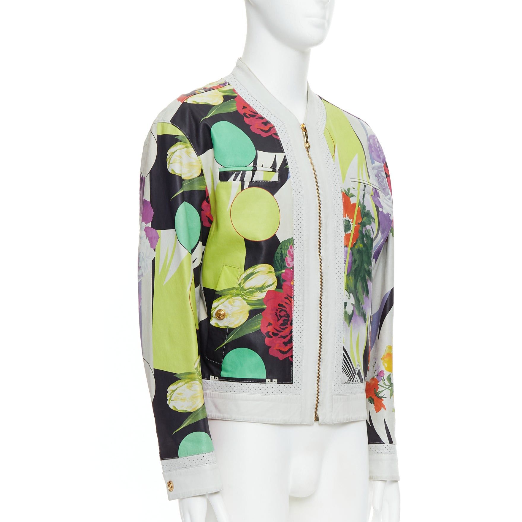 Versace VERSACE 2013 Runway white leather geometric tropical print bomber IT50 L Size US L / EU 52-54 / 3 - 4 Thumbnail