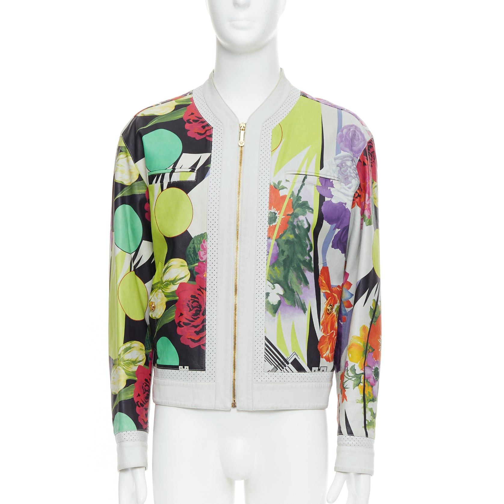 Versace VERSACE 2013 Runway white leather geometric tropical print bomber IT50 L Size US L / EU 52-54 / 3 - 3 Thumbnail