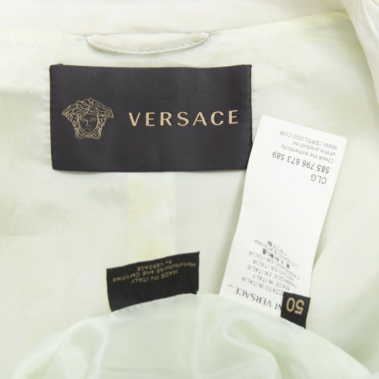 Versace VERSACE 2013 Runway white leather geometric tropical print bomber IT50 L Size US L / EU 52-54 / 3 - 9 Thumbnail