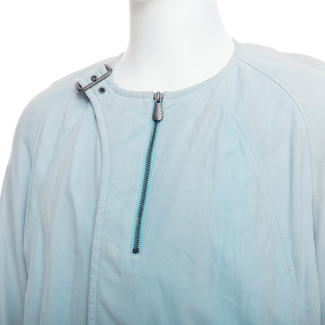 Bottega Veneta BOTTEGA VENETA light blue soft leather off centre biker jacket IT50 L Size US L / EU 52-54 / 3 - 8 Thumbnail