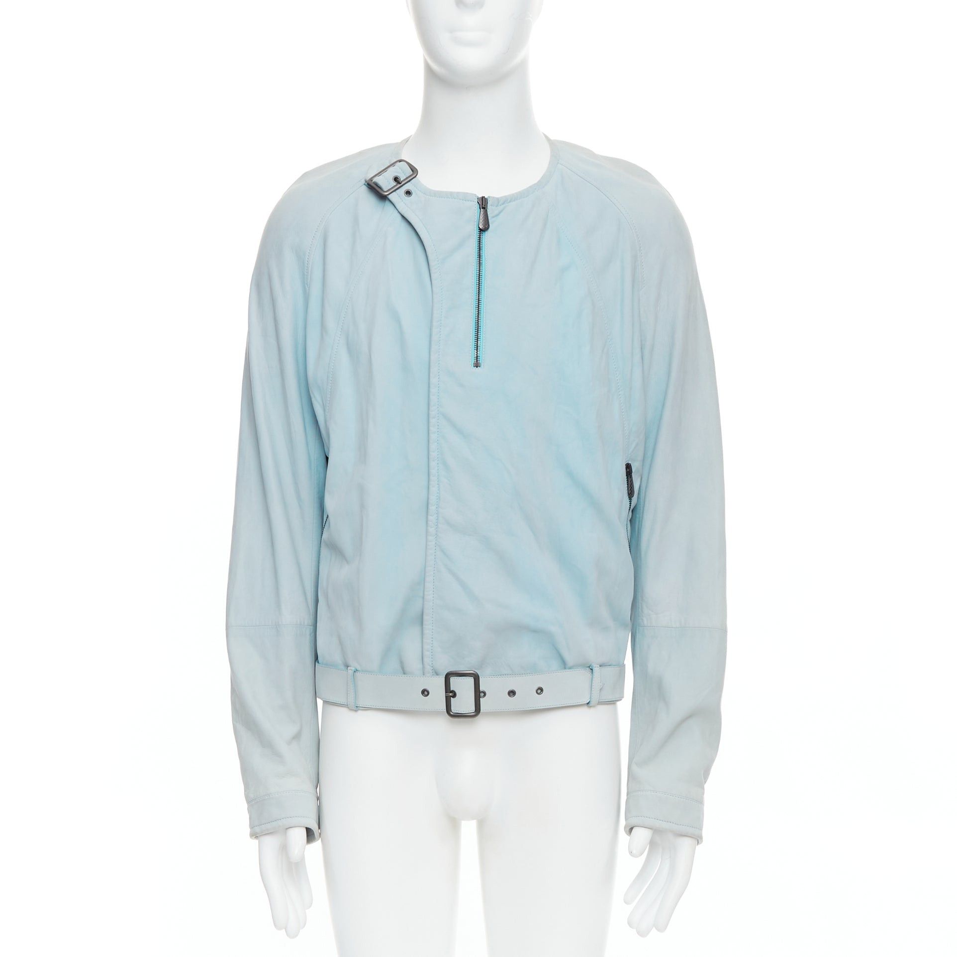 Bottega Veneta BOTTEGA VENETA light blue soft leather off centre biker jacket IT50 L Size US L / EU 52-54 / 3 - 3 Thumbnail