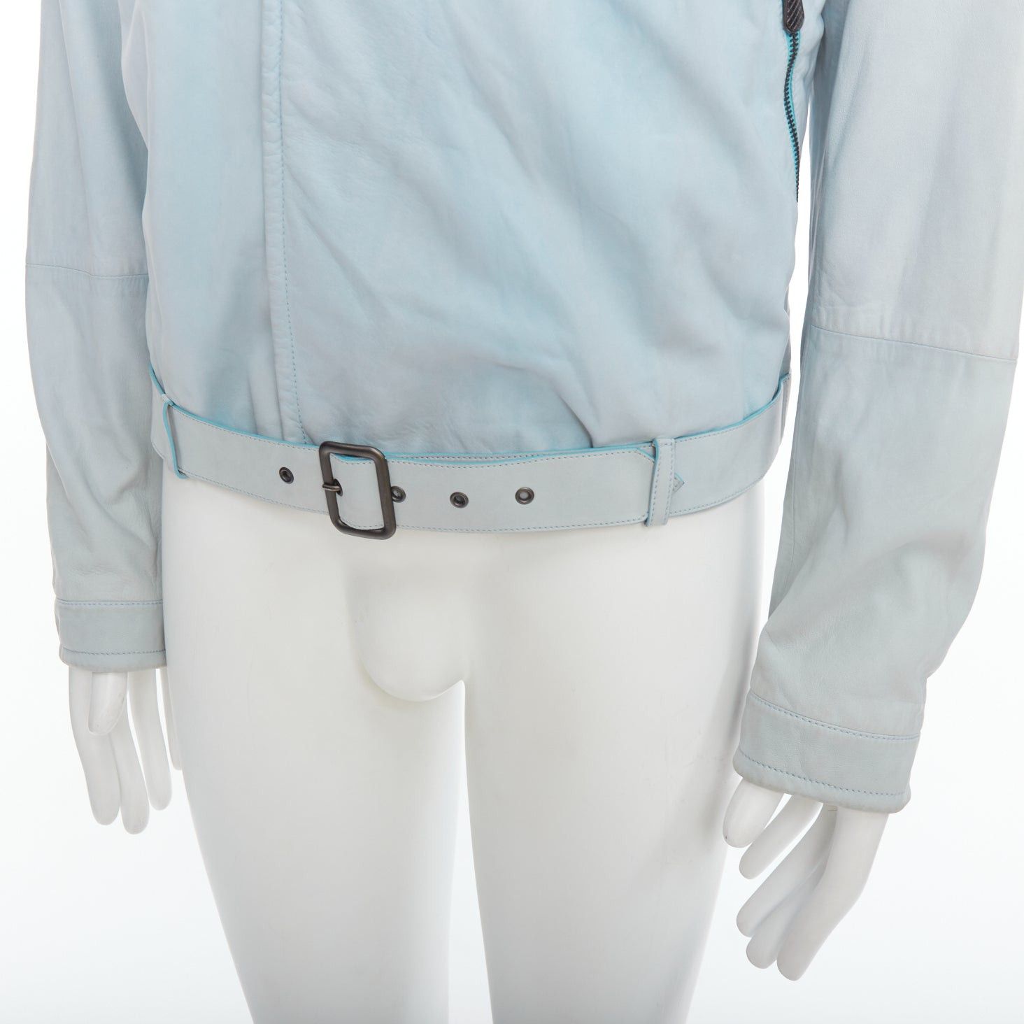 Bottega Veneta BOTTEGA VENETA light blue soft leather off centre biker jacket IT50 L Size US L / EU 52-54 / 3 - 2 Thumbnail