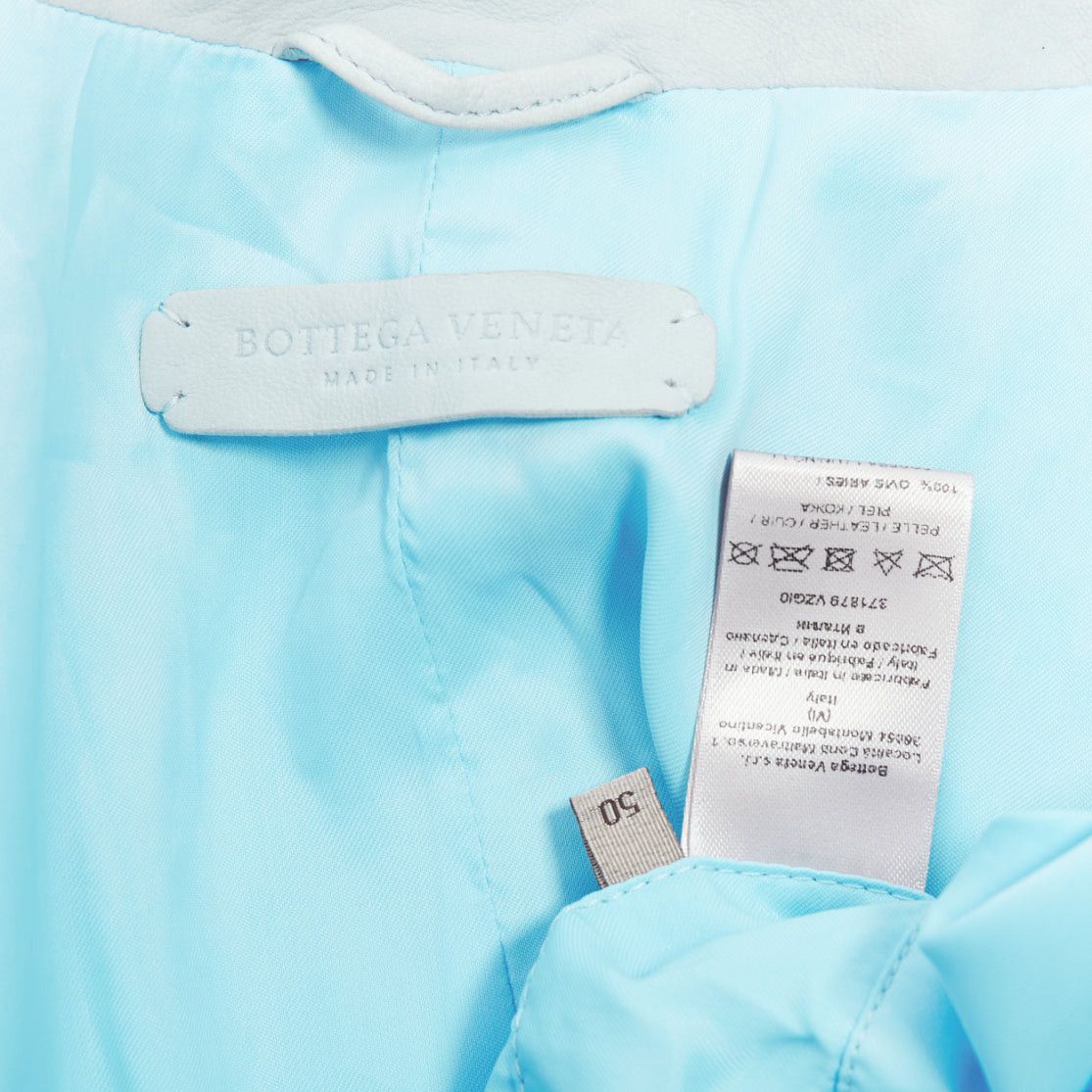 Bottega Veneta BOTTEGA VENETA light blue soft leather off centre biker jacket IT50 L Size US L / EU 52-54 / 3 - 9 Thumbnail