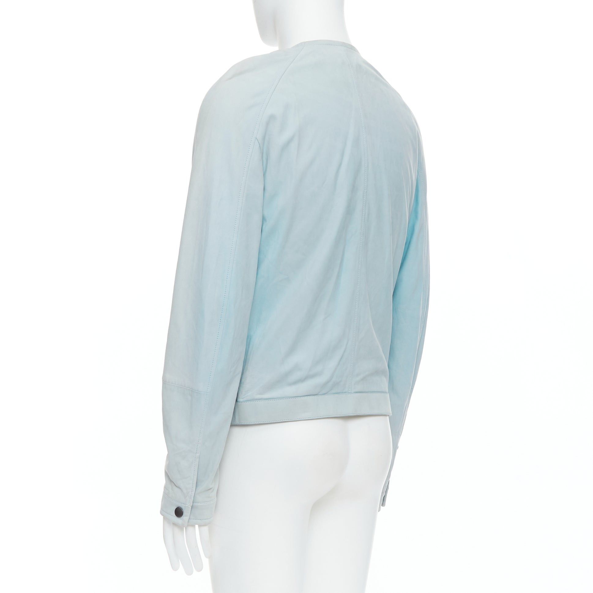 Bottega Veneta BOTTEGA VENETA light blue soft leather off centre biker jacket IT50 L Size US L / EU 52-54 / 3 - 7 Thumbnail