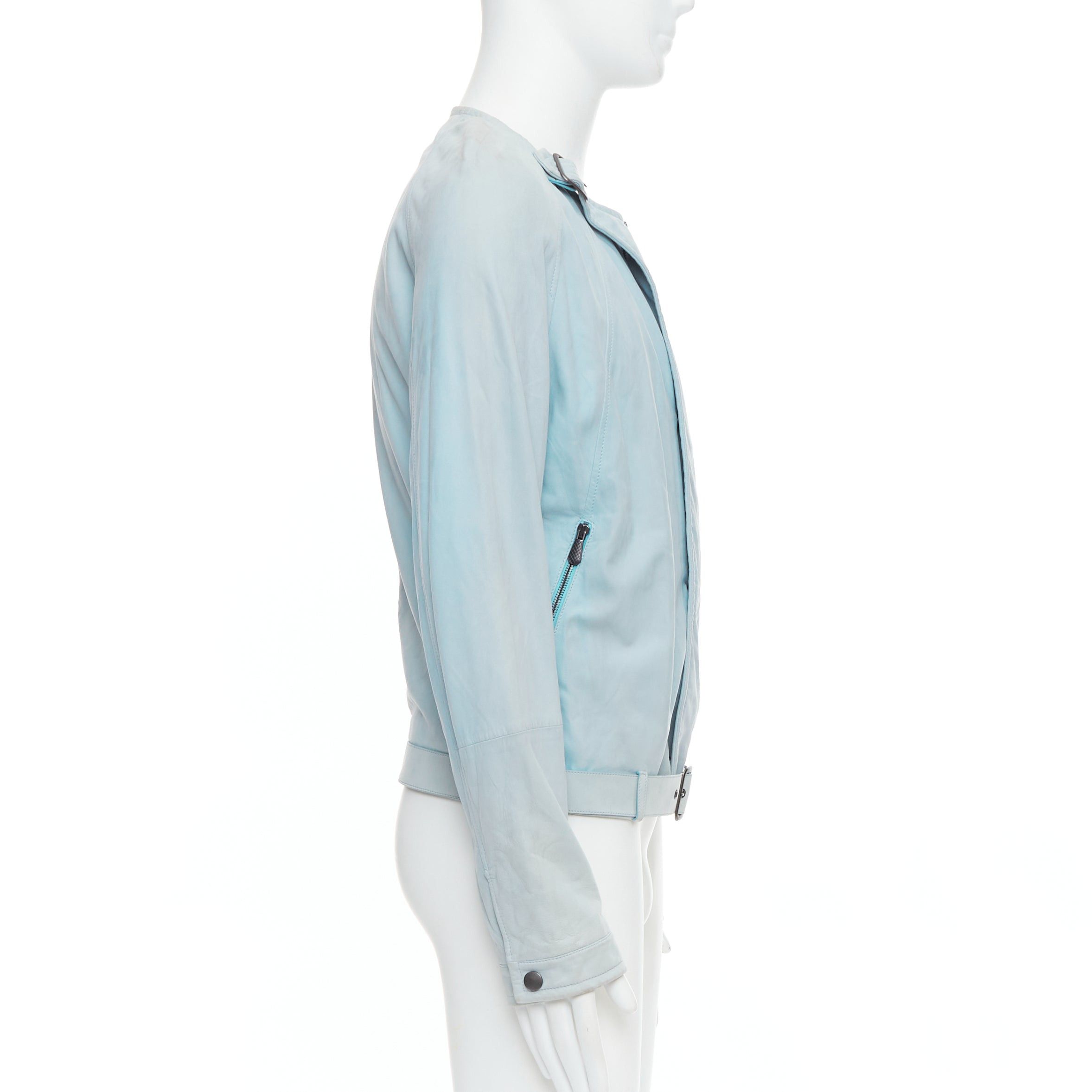 Bottega Veneta BOTTEGA VENETA light blue soft leather off centre biker jacket IT50 L Size US L / EU 52-54 / 3 - 5 Thumbnail