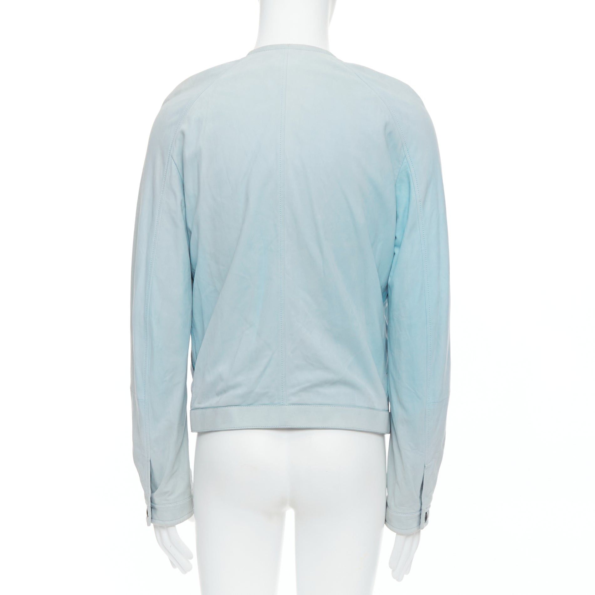 Bottega Veneta BOTTEGA VENETA light blue soft leather off centre biker jacket IT50 L Size US L / EU 52-54 / 3 - 6 Thumbnail
