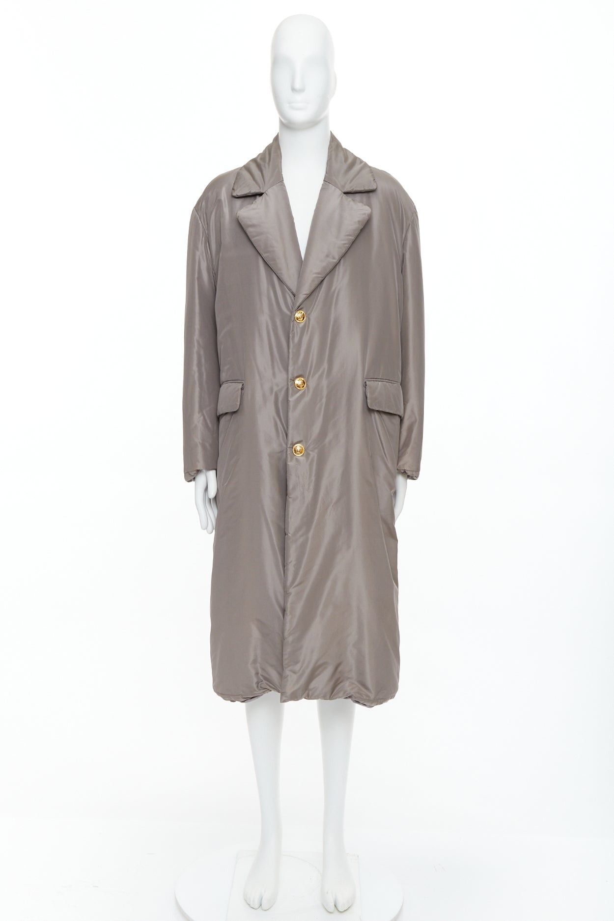 Versace VERSACE 100% silk stone grey padded gold Medusa buttons long belted coat IT50 L Size US L / EU 52-54 / 3 - 9 Thumbnail