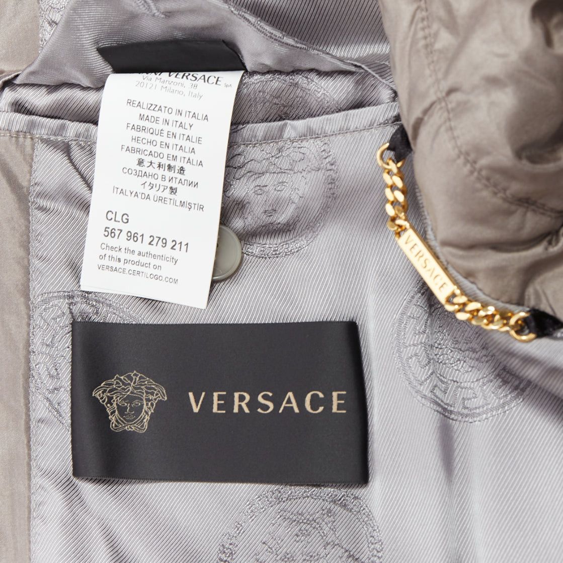 Versace VERSACE 100% silk stone grey padded gold Medusa buttons long belted coat IT50 L Size US L / EU 52-54 / 3 - 8 Thumbnail