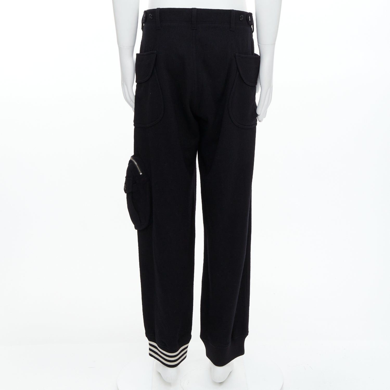 Yohji Yamamoto Y3 black wooly silver zip stripes opening asymmetric cargo joggers M Size US 30 / EU 46 - 5 Thumbnail