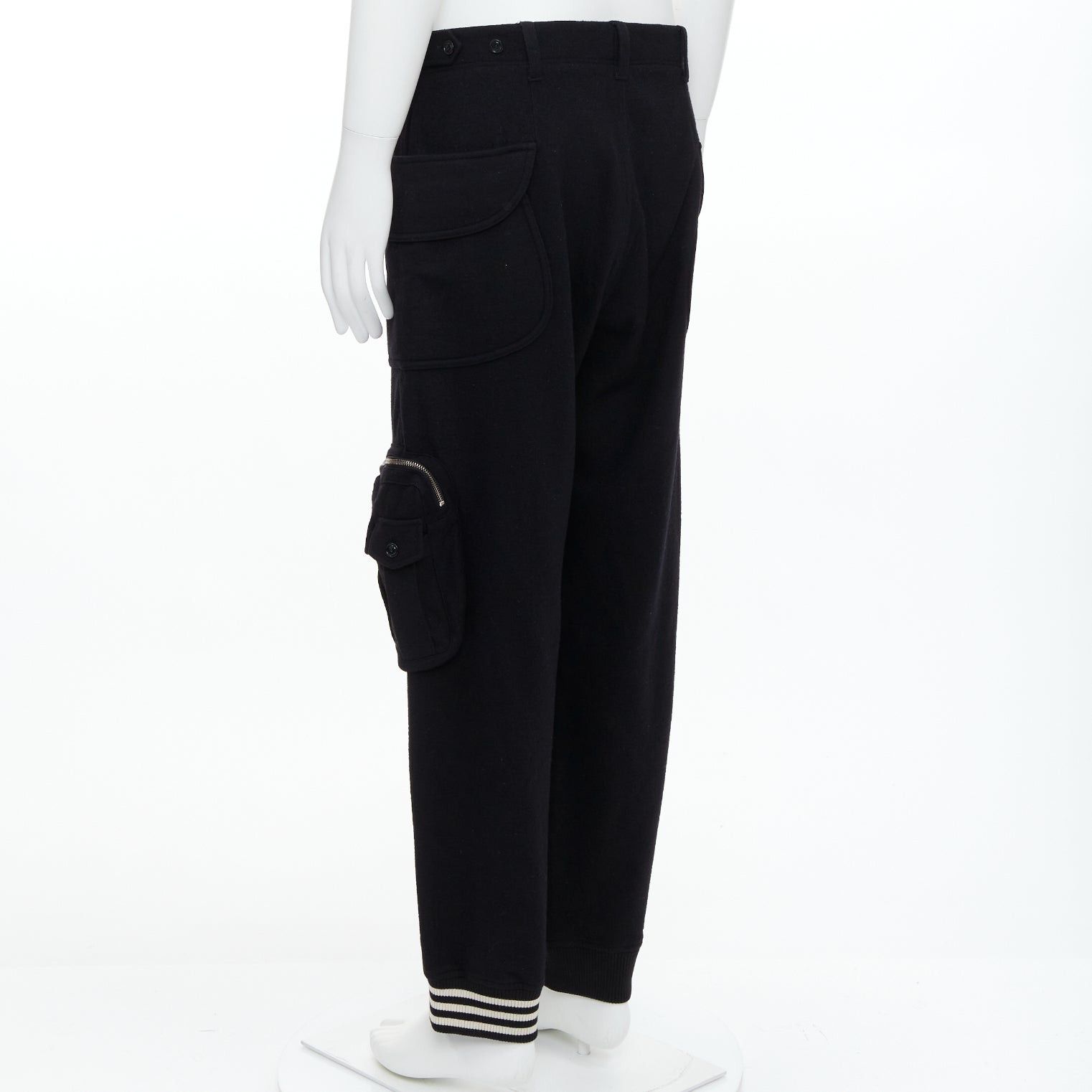 Yohji Yamamoto Y3 black wooly silver zip stripes opening asymmetric cargo joggers M Size US 30 / EU 46 - 6 Thumbnail