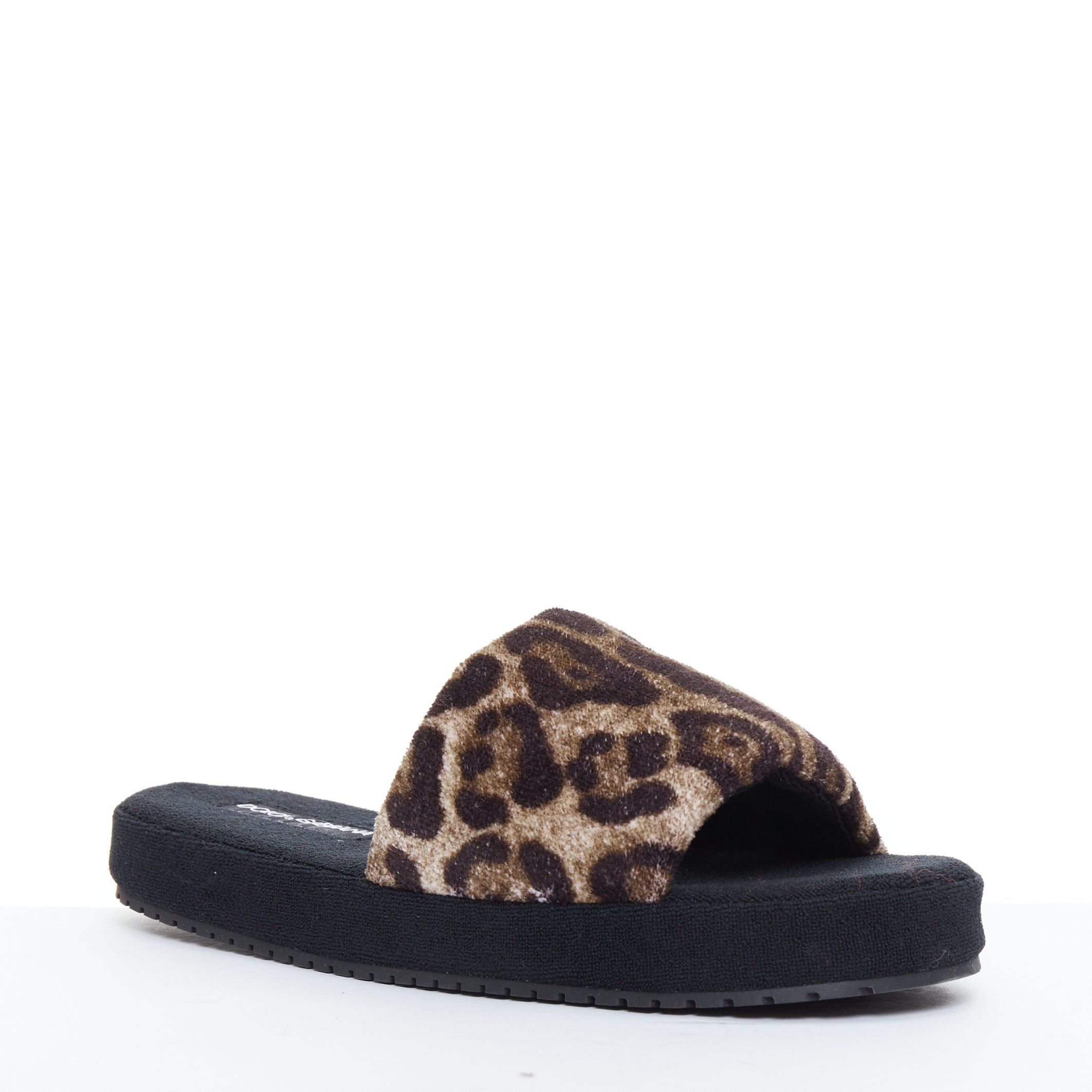 Dolce & Gabbana DOLCE GABBANA brown leopard towelling padded foam slides slippers EU41 Size US 8 / EU 41 - 2 Thumbnail