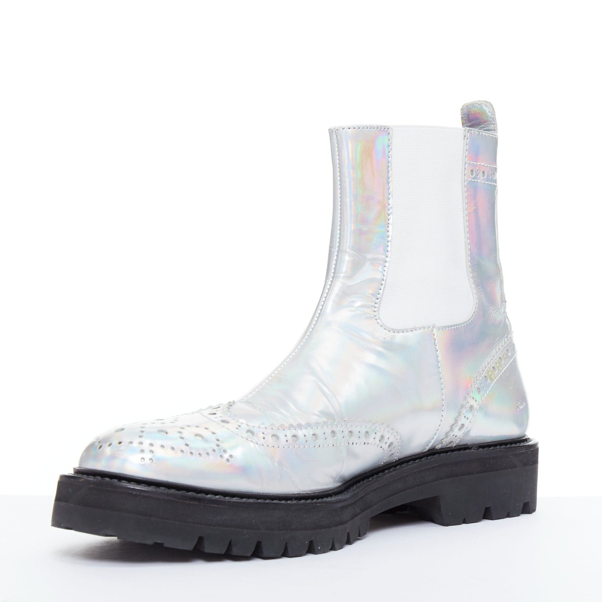 Juun.J JUUN J VIBRAM silver metallic holographic wingtip ankle boots EU43 Size US 10 / EU 43 - 4 Thumbnail