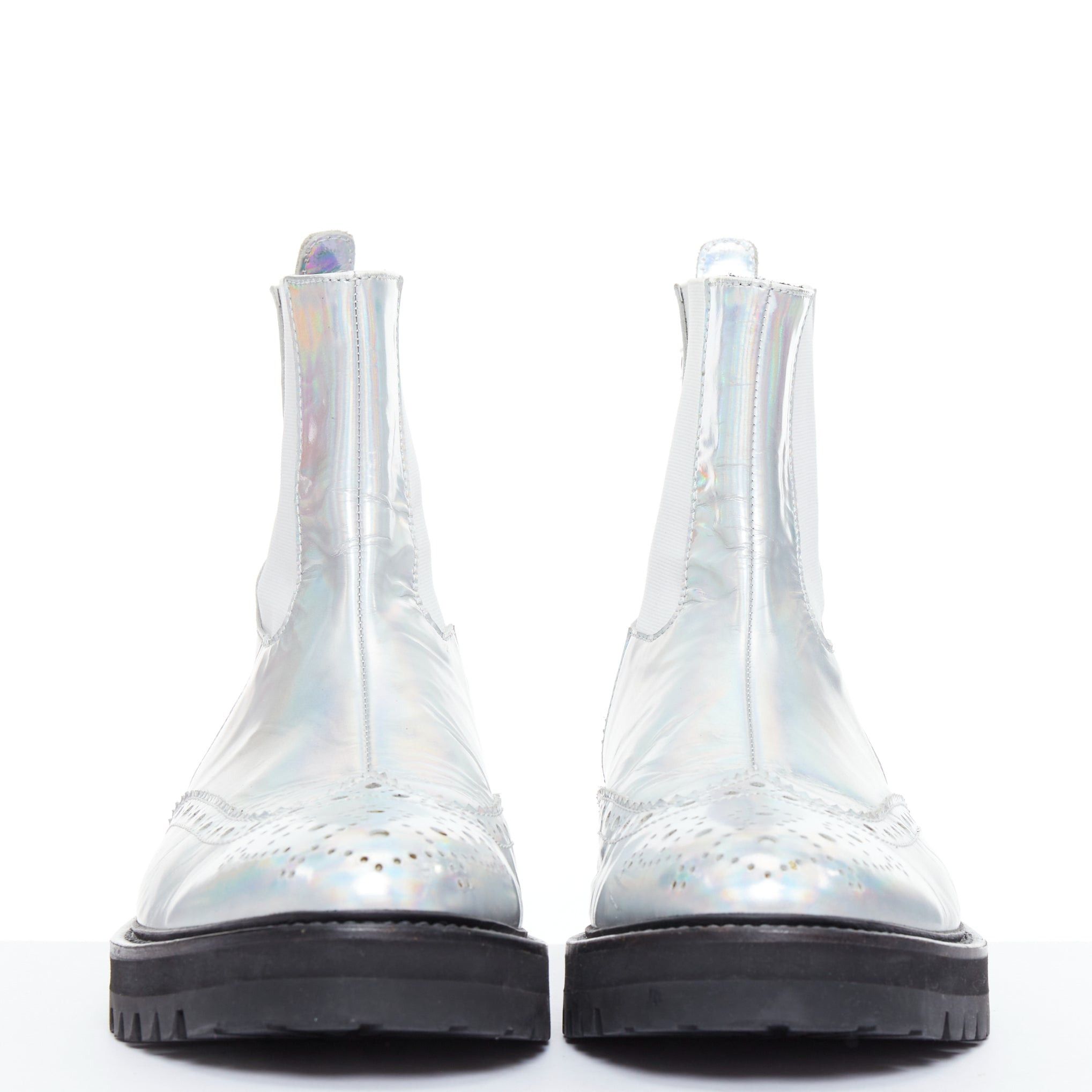 Juun.J JUUN J VIBRAM silver metallic holographic wingtip ankle boots EU43 Size US 10 / EU 43 - 3 Thumbnail