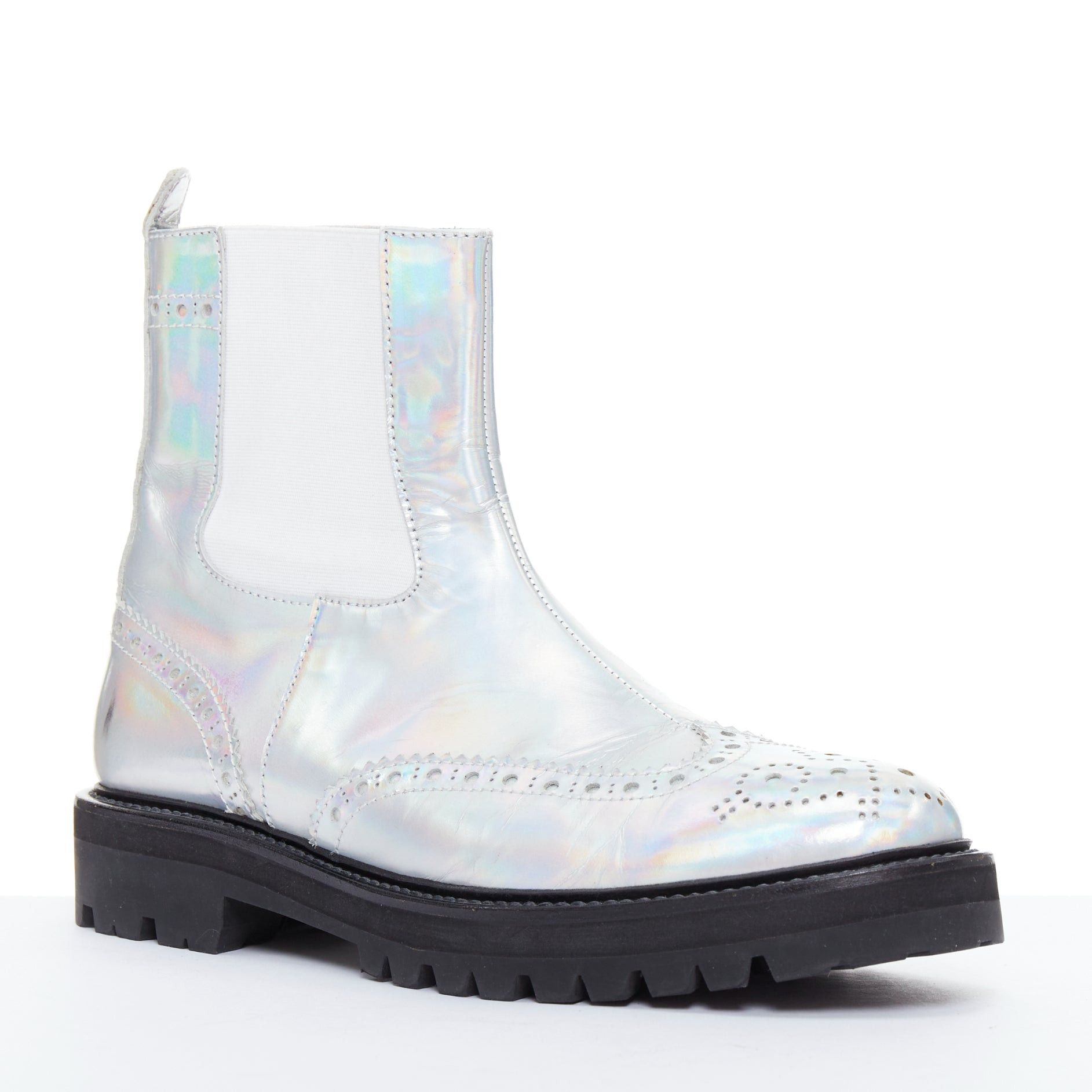 Juun.J JUUN J VIBRAM silver metallic holographic wingtip ankle boots EU43 Size US 10 / EU 43 - 2 Thumbnail