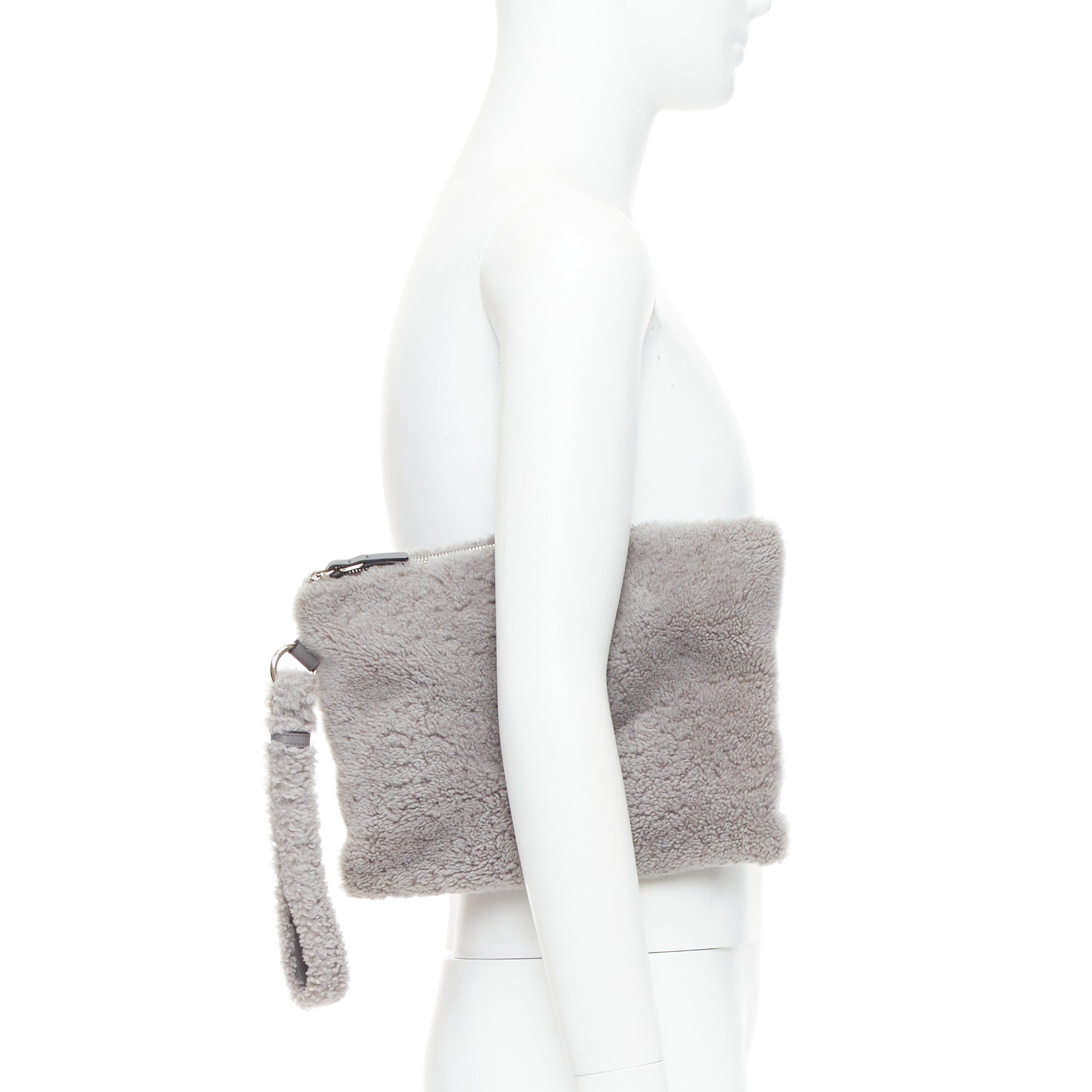 Ermenegildo Zegna ERMENEGILDO ZEGNA grey lambskin shearling wrist strap zip clutch bag Size ONE SIZE - 2 Thumbnail