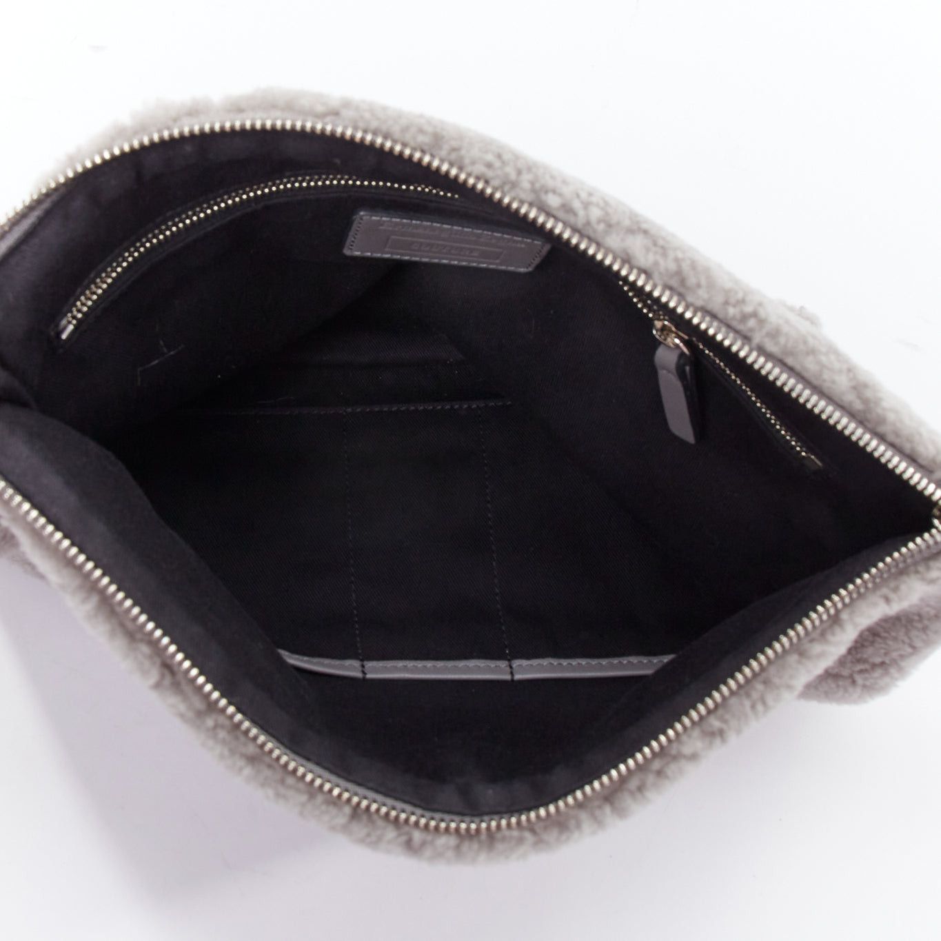 Ermenegildo Zegna ERMENEGILDO ZEGNA grey lambskin shearling wrist strap zip clutch bag Size ONE SIZE - 8 Thumbnail
